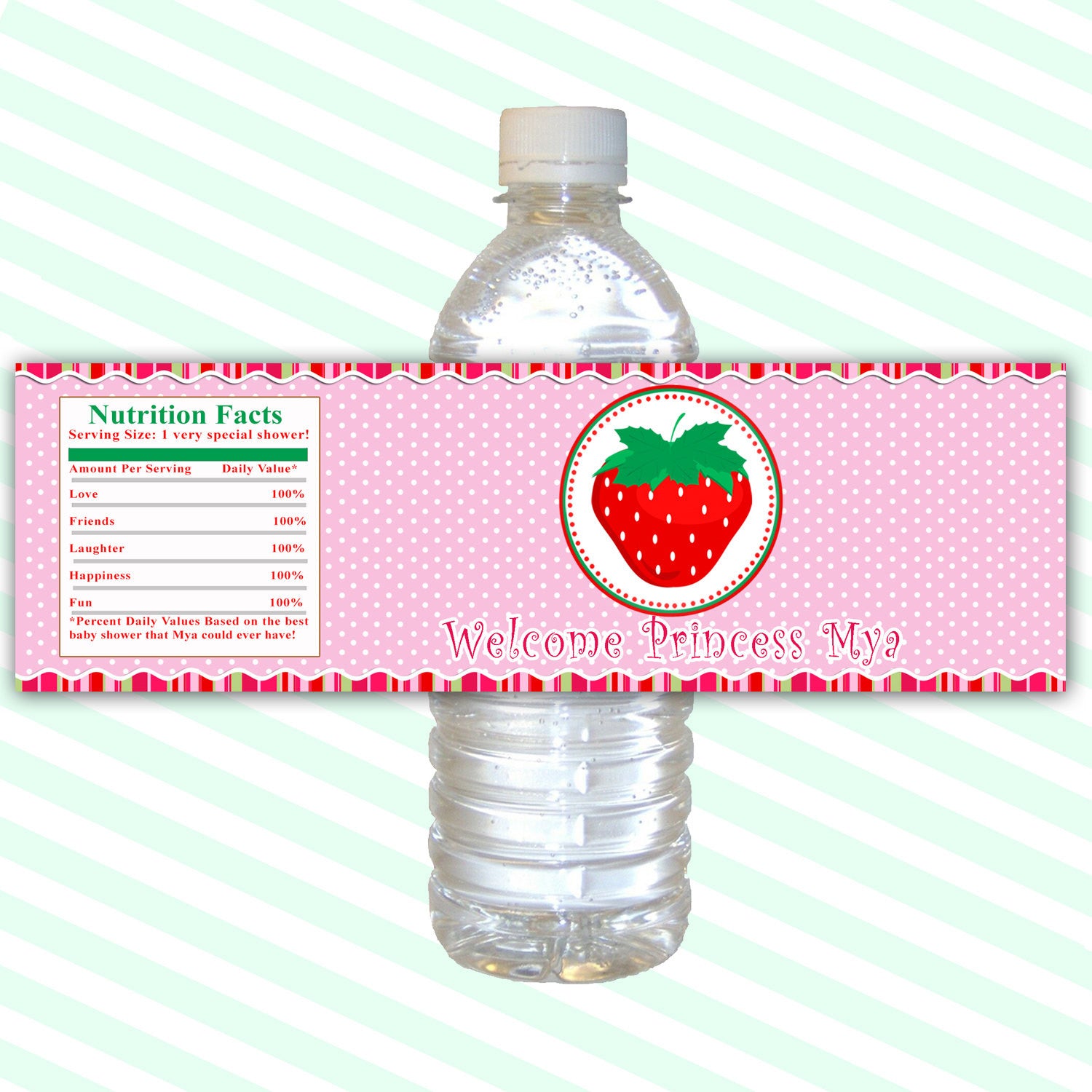 Strawberry Baby Shower Birthday Bottle Label