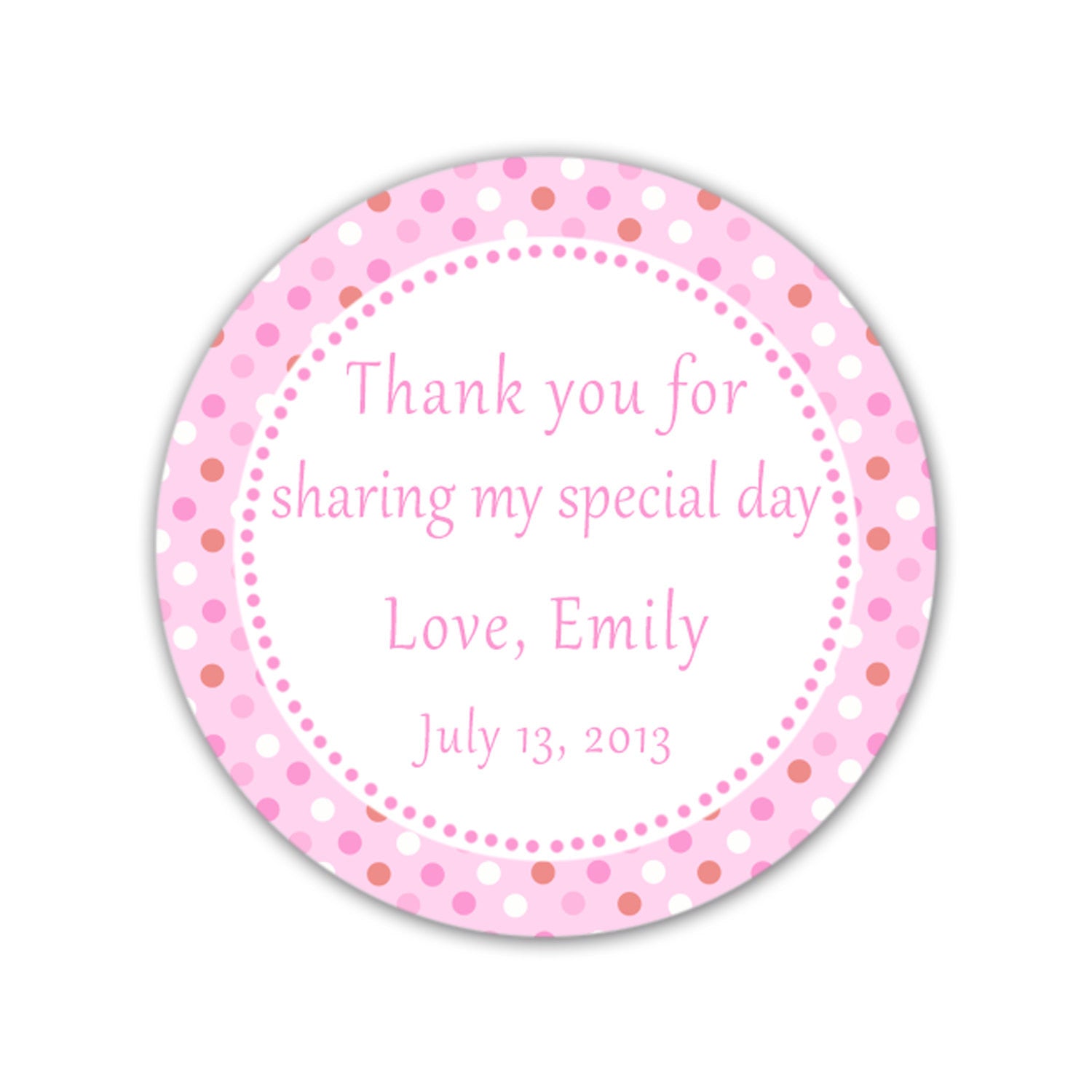 Pink Polka Dots Thank You Tag Label Sticker Baby Girl Shower