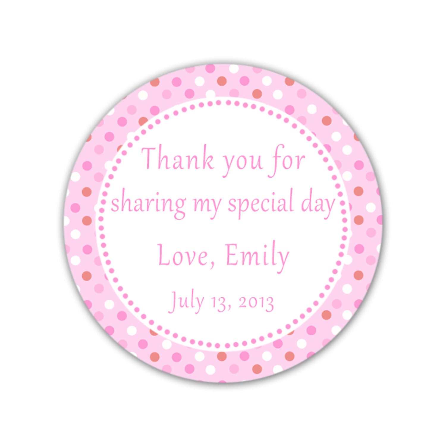 Pink Polka Dots Thank You Tag Label Sticker Baby Girl Shower