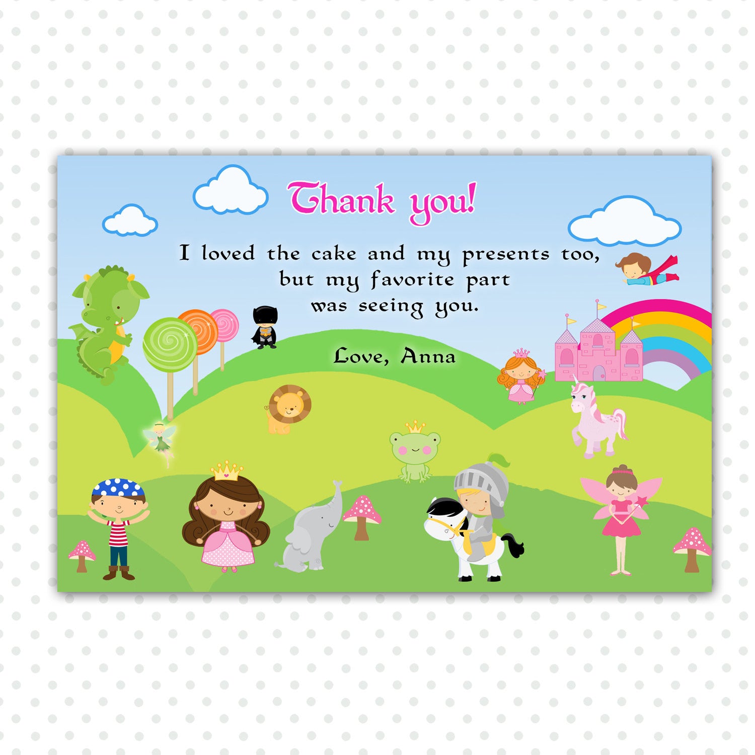Storybook Thank You Cards - Hero Princess Thank You Card Knight Dragon Thank You Note Elephant Fairy Lion Birthday Party INSTANT DOWNLAOD