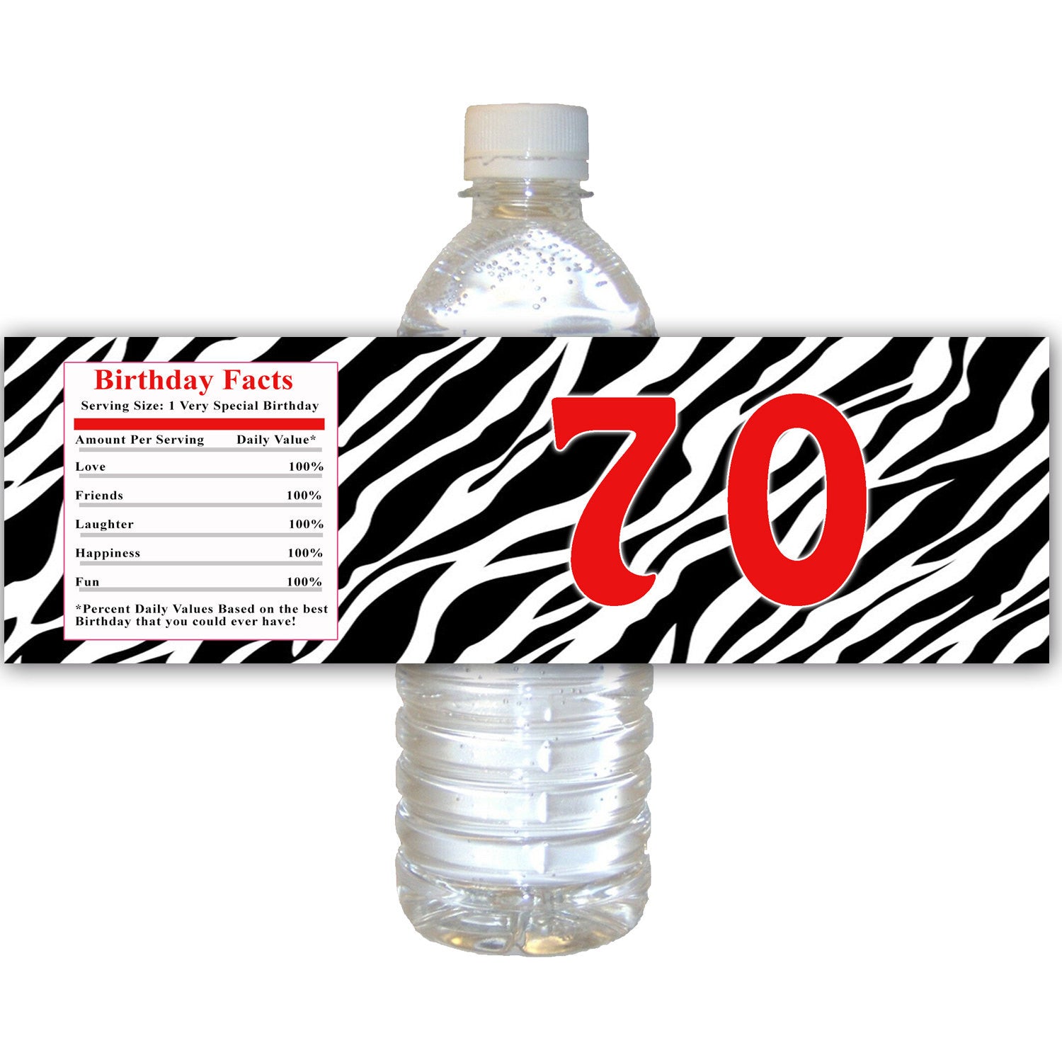 70th Adult Birthday Bottle Label Zebra Red