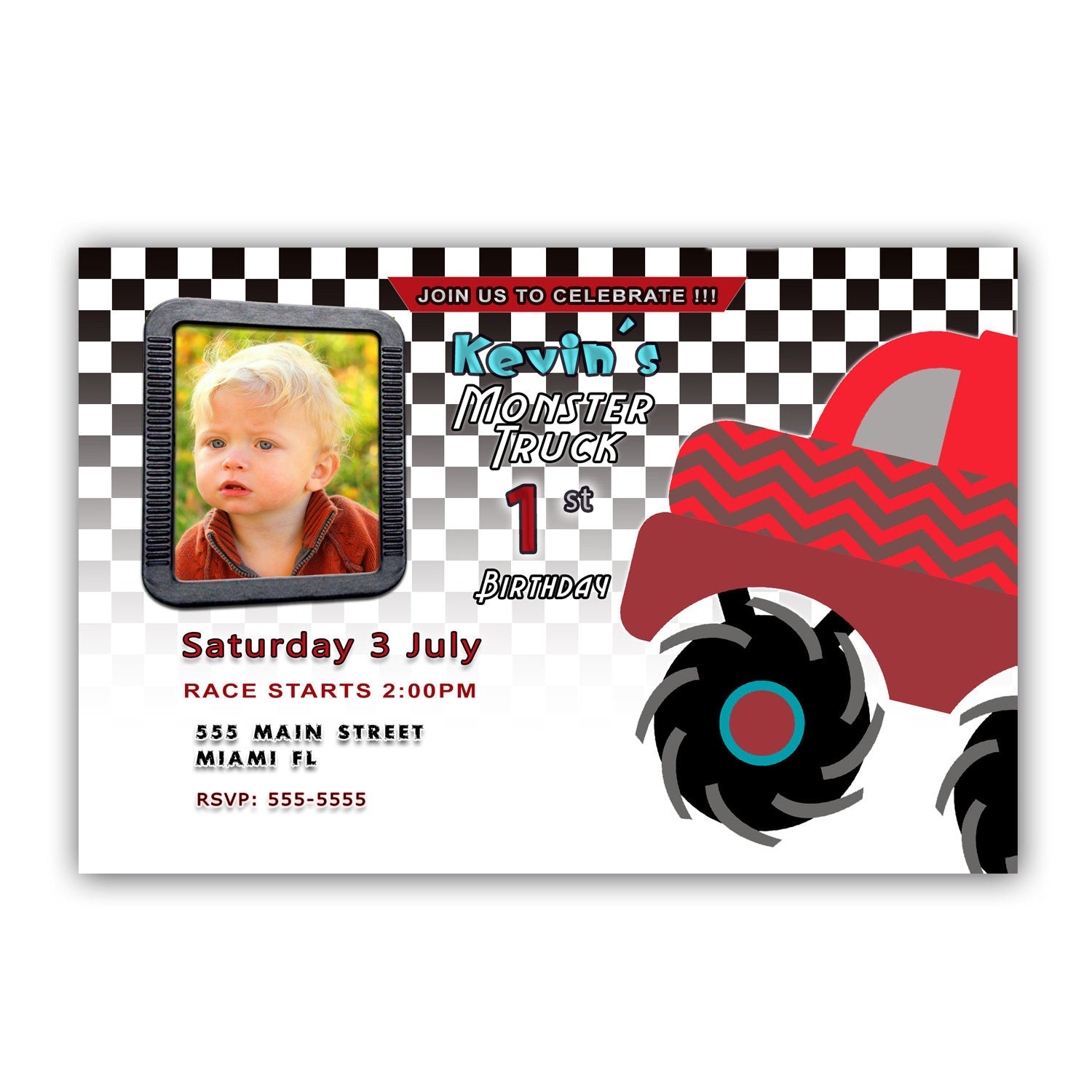 monster truck race invitation red