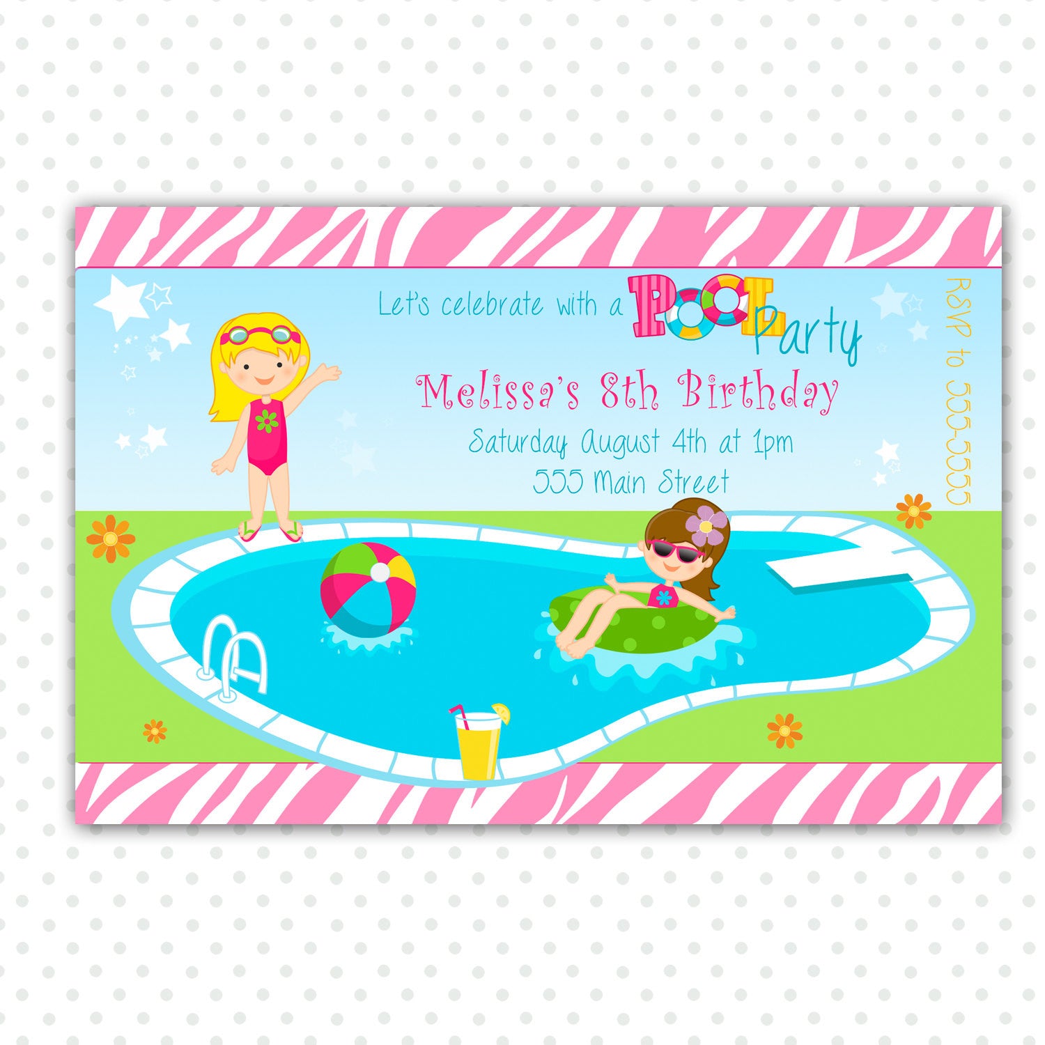 pool party invitation girl birthday