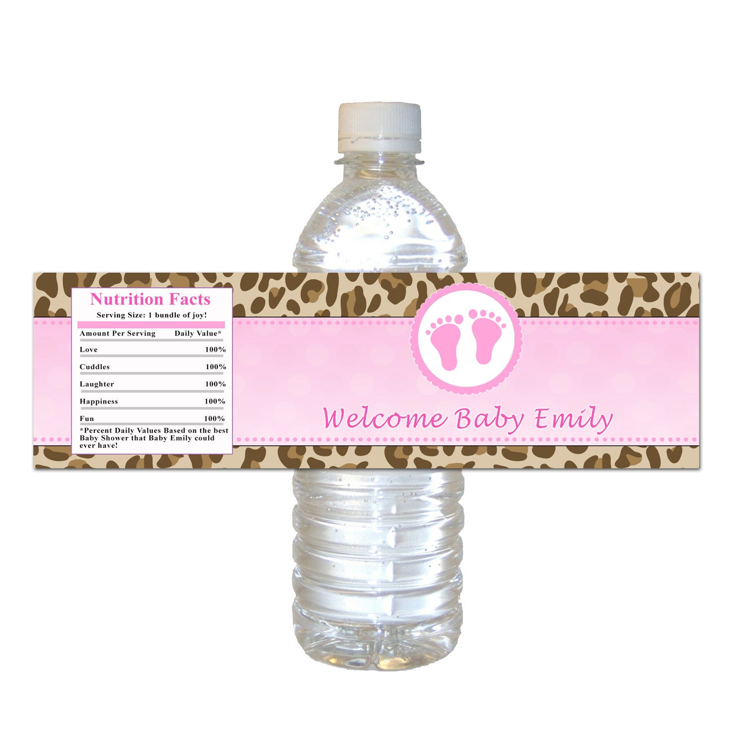 Brown Pink Cheetah Feet Baby Shower Bottle Label