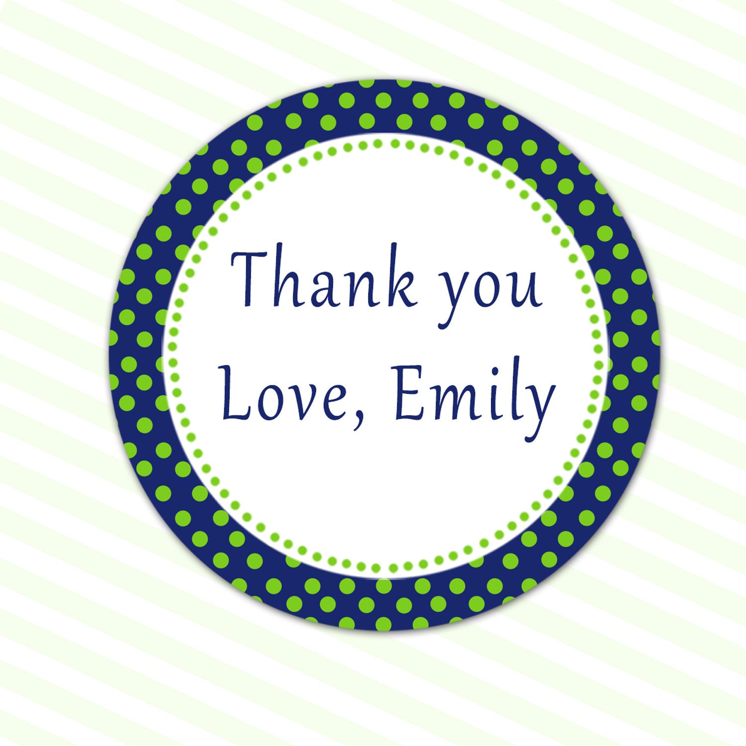 Green Navy Polka Dots Thank You Tag Label Sticker Birthday Bridal Baby Shower