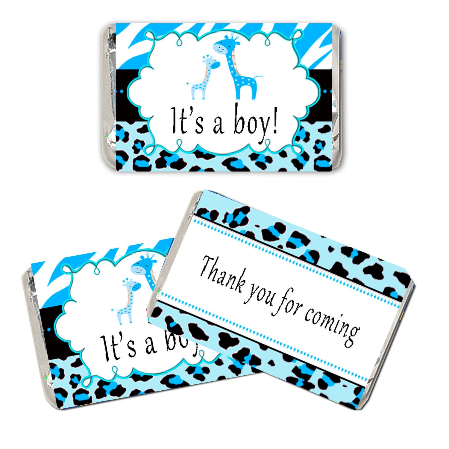 Blue Giraffe Mini Candy Labels Baby Boy Shower