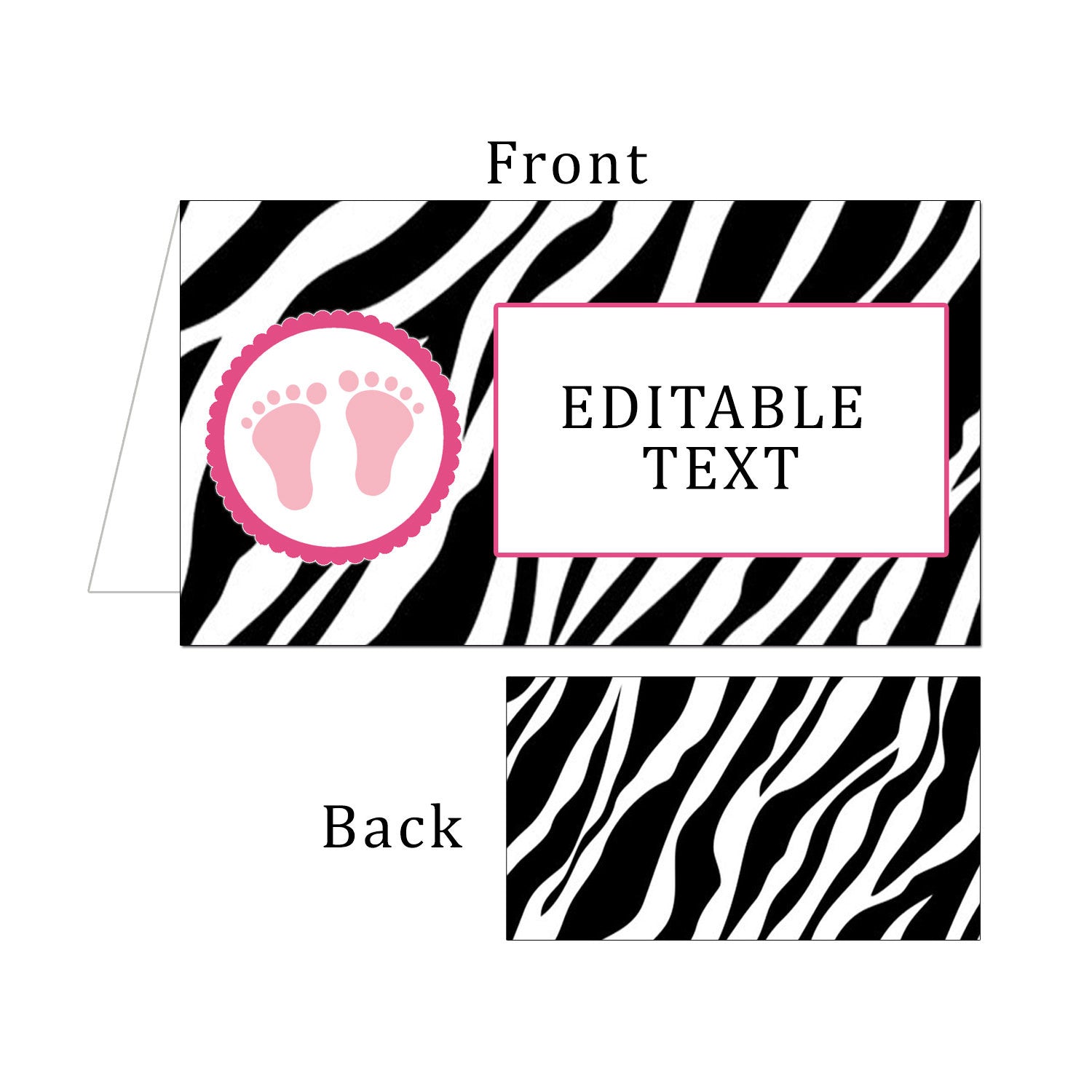 Buffet Food Label Place Seating Name Card Pink Zebra Baby Girl Shower