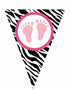 Baby Girl Shower Flag Banner Pink Zebra