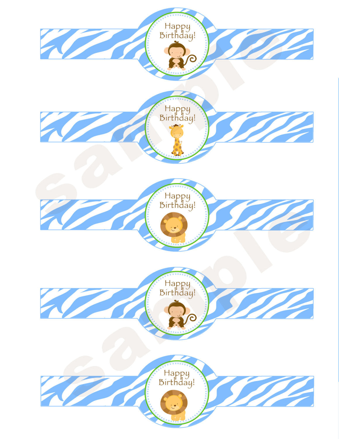 INSTANT DOWNLOAD Printable Jungle Zebra Napkin Ring Holder - Happy Birthday Party Monkey Giraffe Lion Birthday Decorations Birthday Favors