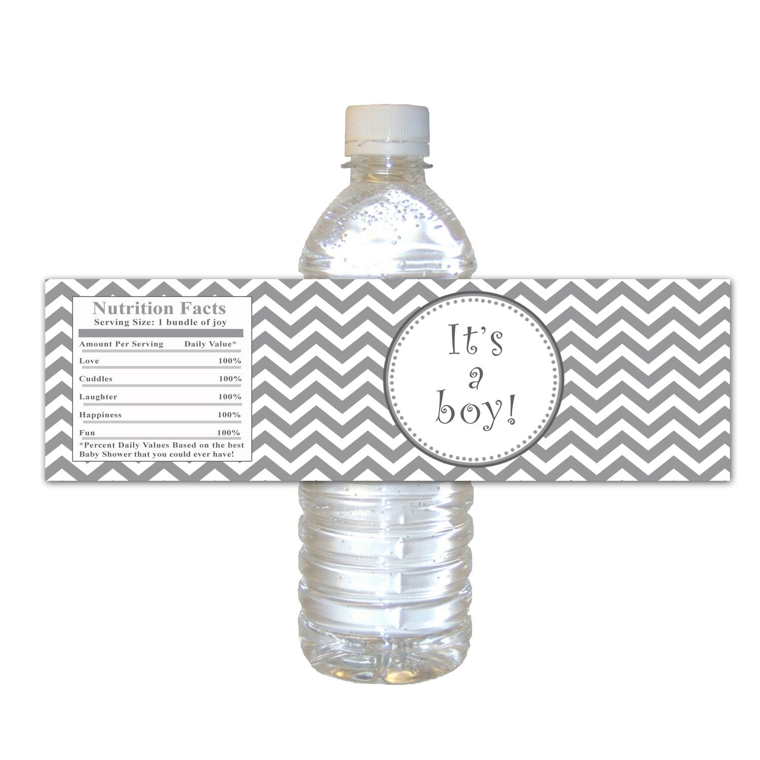 Grey Chevron Baby Shower Bottle Label