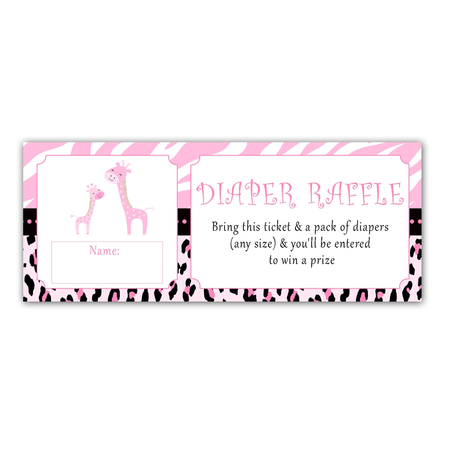 Pink Giraffe Diaper Raffle Baby Shower Card