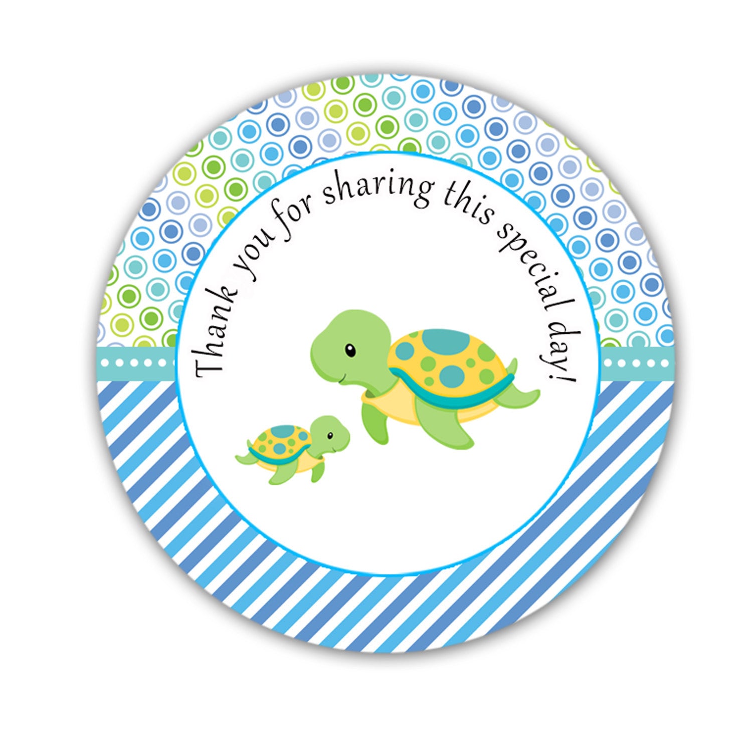 INSTANT DOWNLOAD Turtle Baby Shower Party Thank You Tags - Blue Green Polka Dots Stickers Baby Shower Favors Party Favors