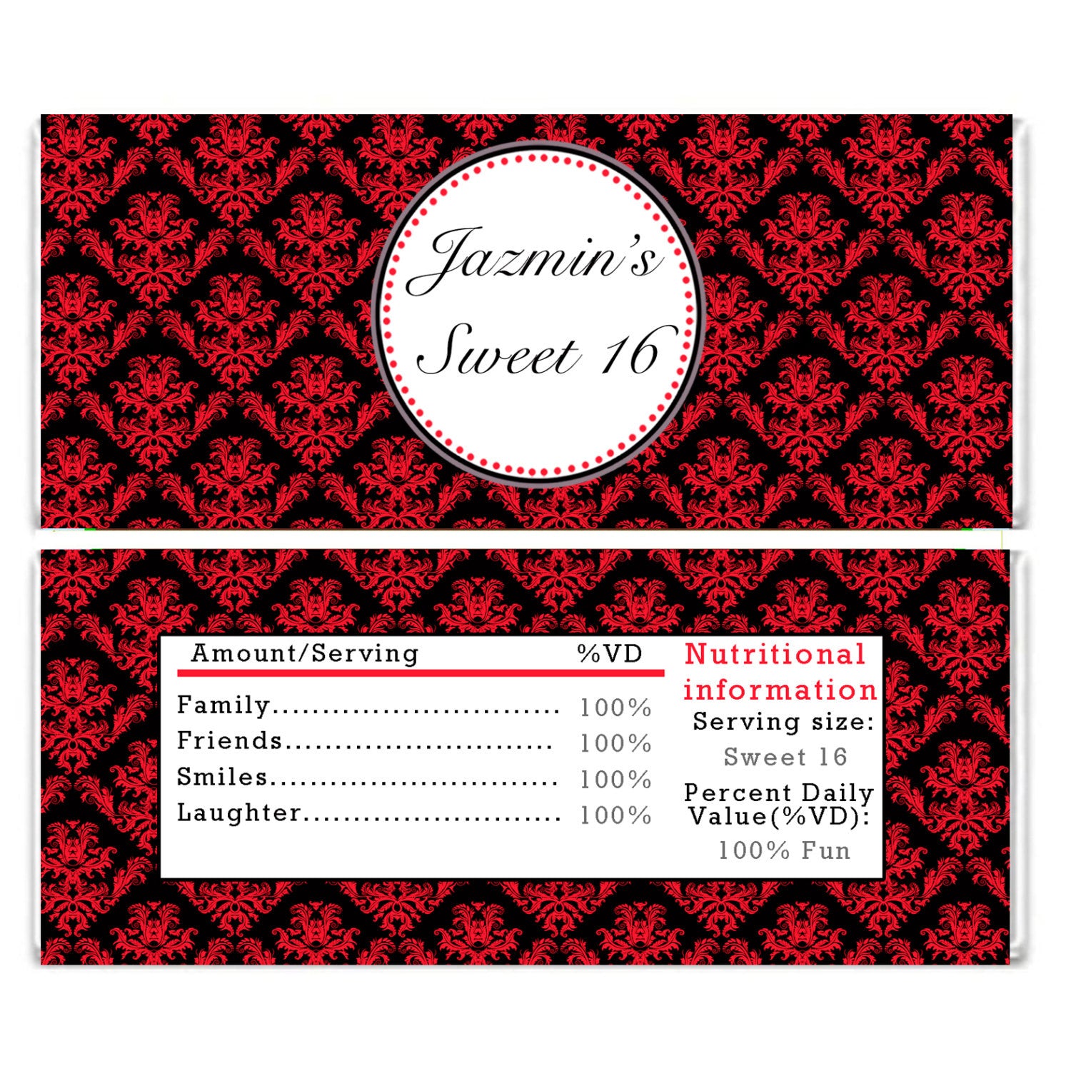 Birthday Candy Bar Wrapper Label Red Black