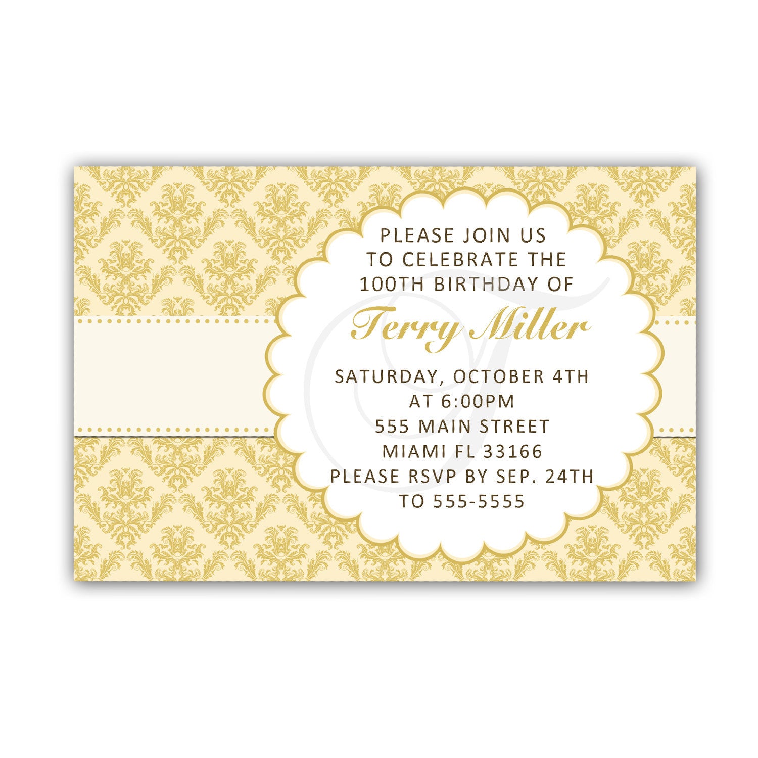 Adult Birthday Invitation Damask Gold Any Age Printable