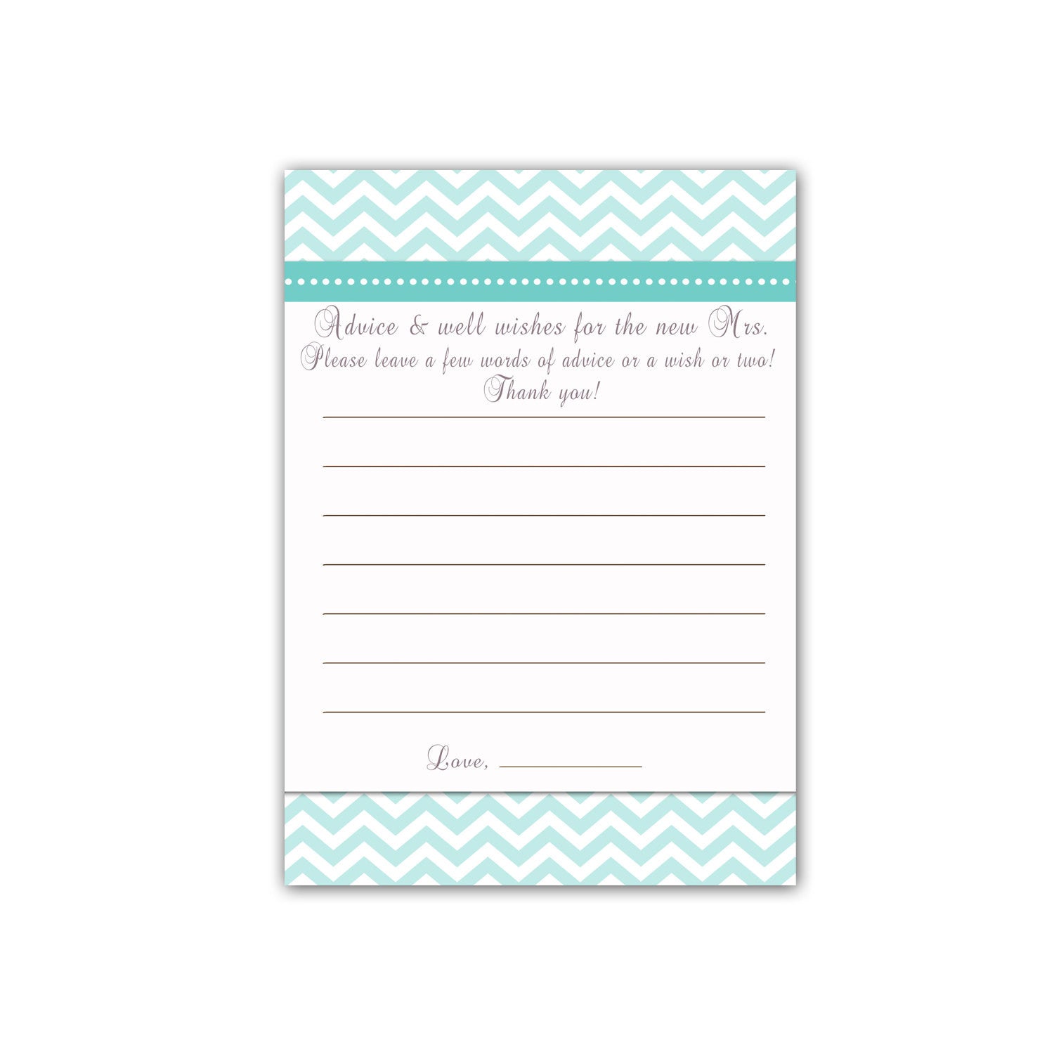 INSTANT DOWNLOAD Turquoise Chevron Bridal Shower Advice Cards - Advice For Happy Marriage Favors Bridal Shower Favors Wedding Favors Zigzag