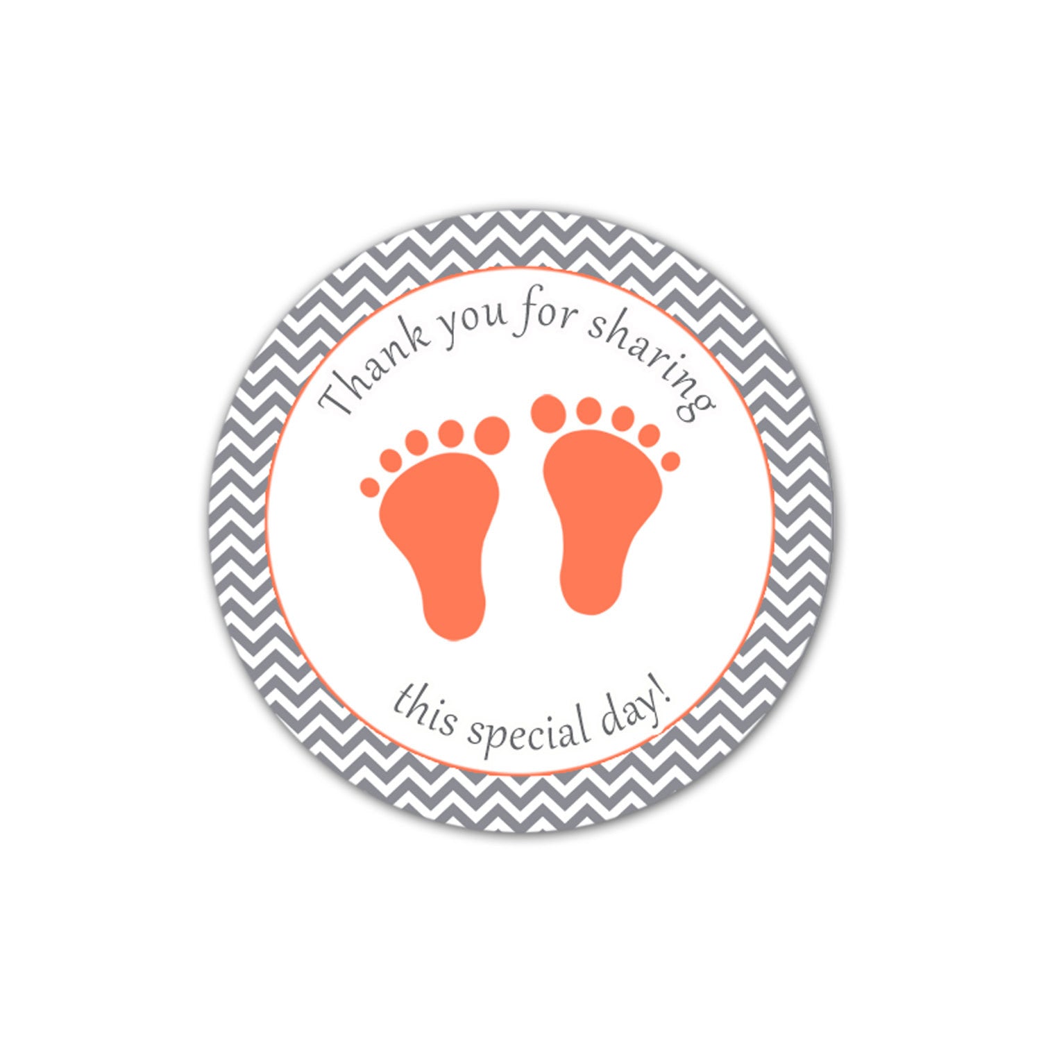 INSTANT DOWNLOAD Coral Grey Chevron Baby Shower Party Thank You Tags Label - Baby Feet Party Favors Baby Shower Favors Baby Shower Items