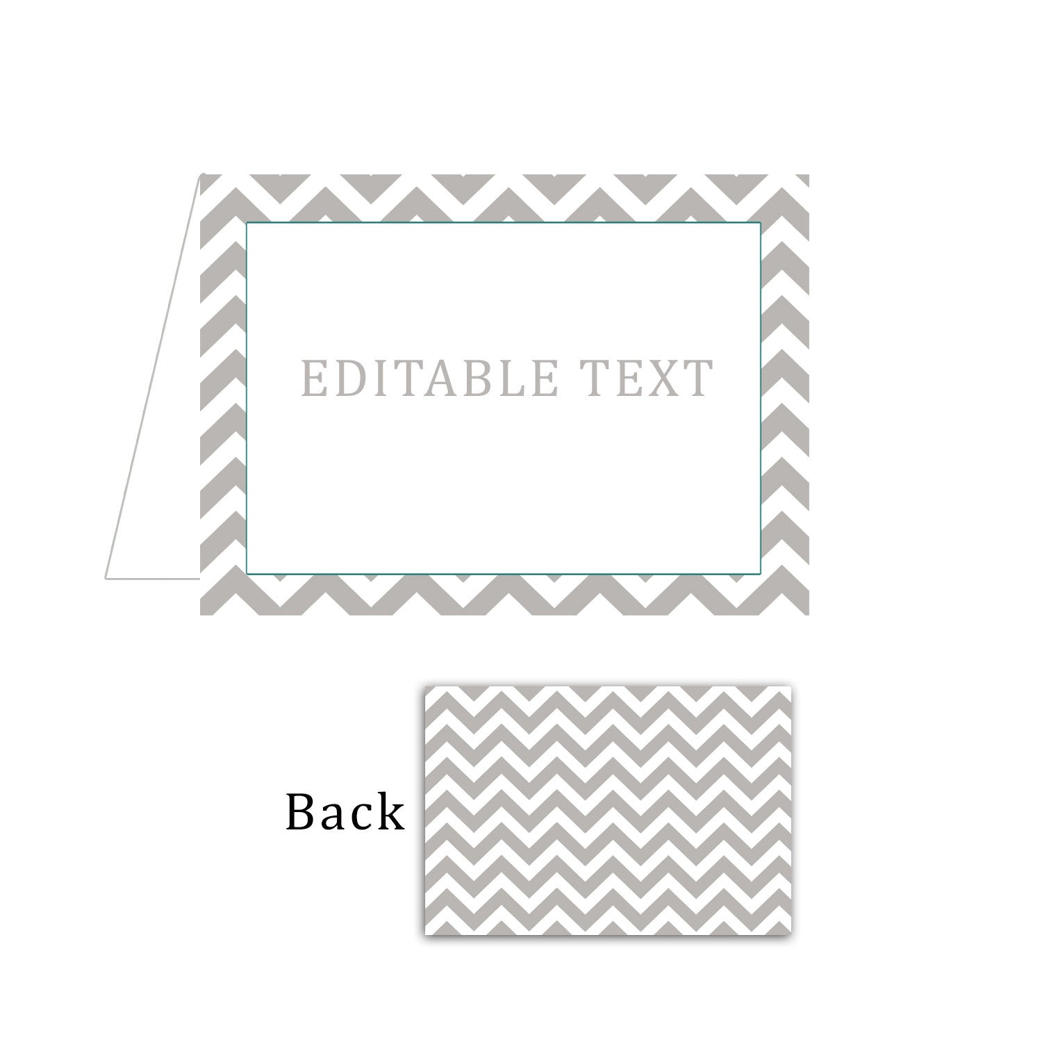 Candy Buffet Food Label Place Seating Card Grey White Chevron