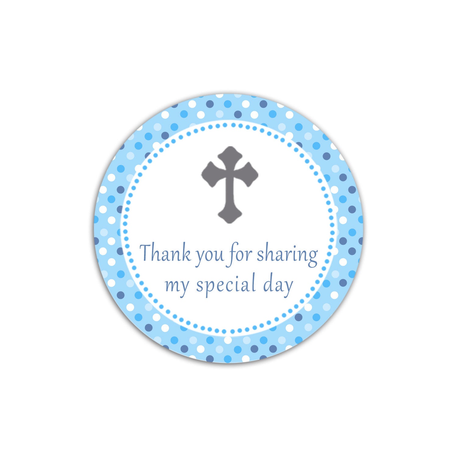 Christening Boy Baptism Favor Label Tag Blue Gray Printable