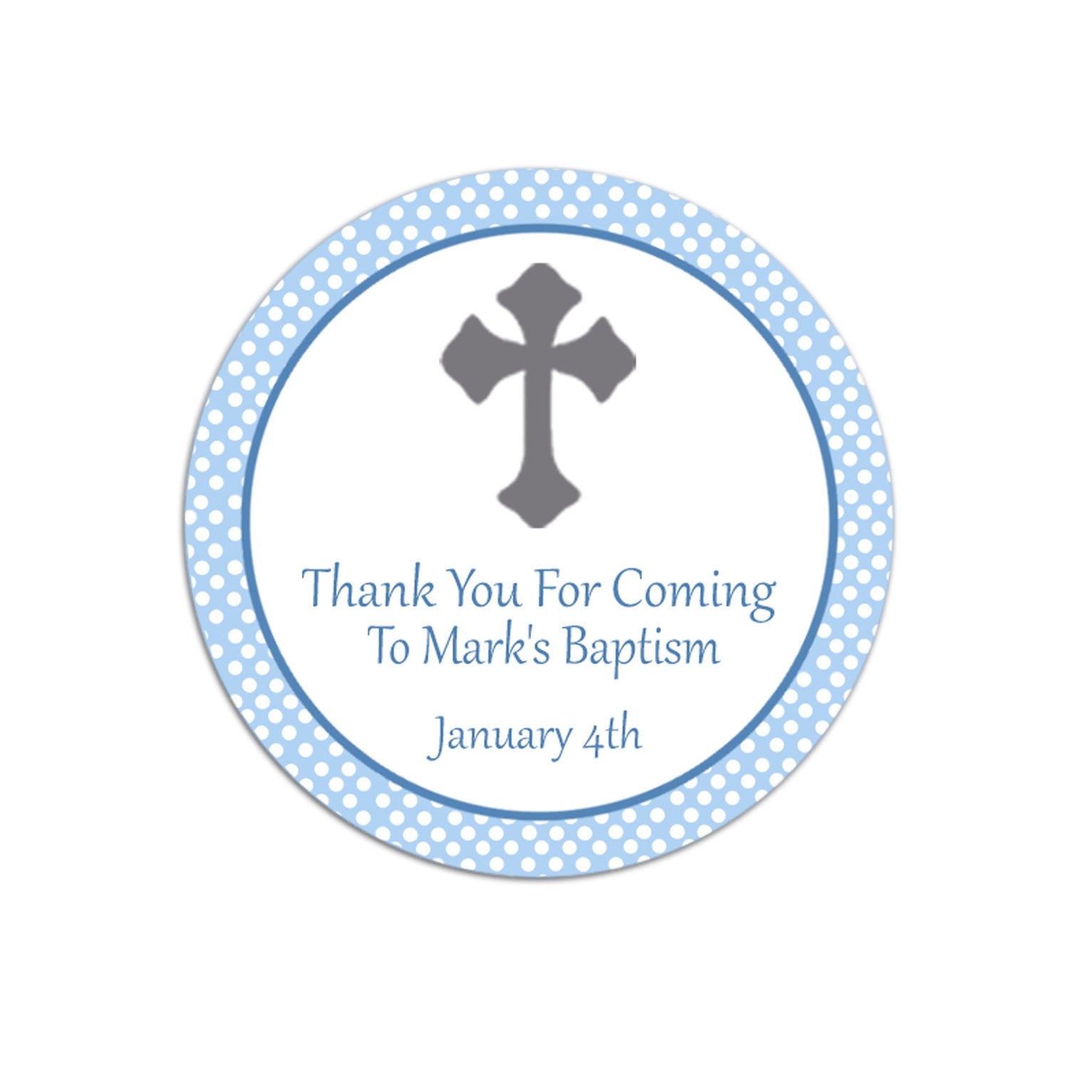 Blue Polka Dots Boy Christening Baptism Thank You Tag Label Sticker