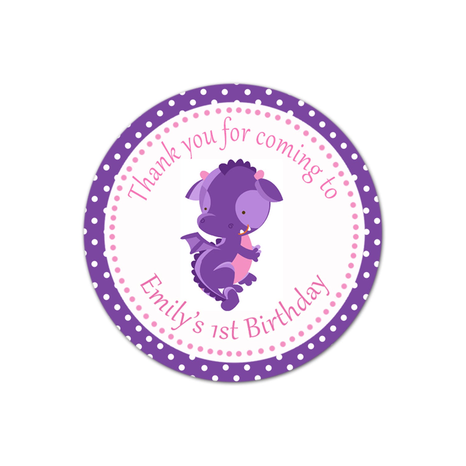 Purple Dragon Girl Birthday Party Thank You Tag Label Sticker