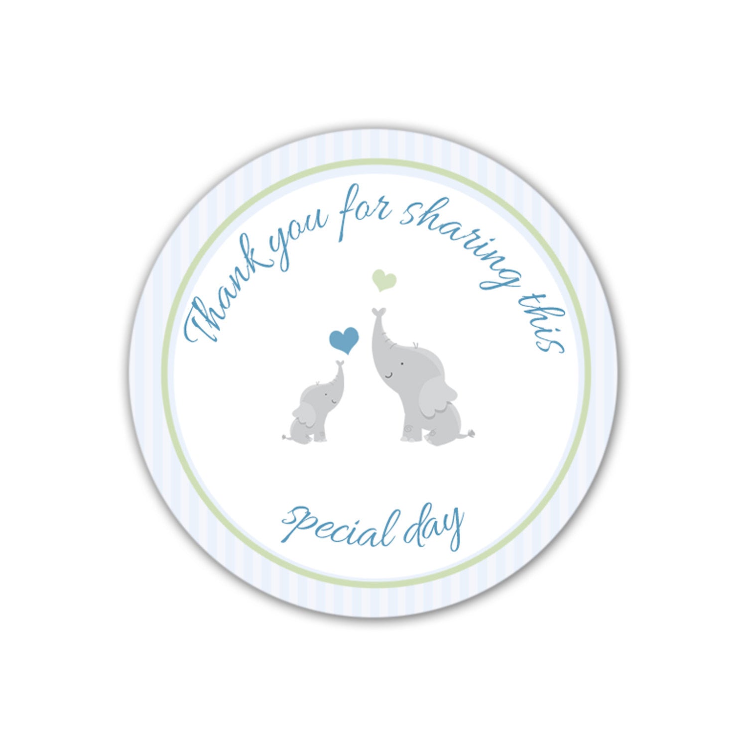 Elephant Favor Label Baby Shower Blue Stripes Printable 