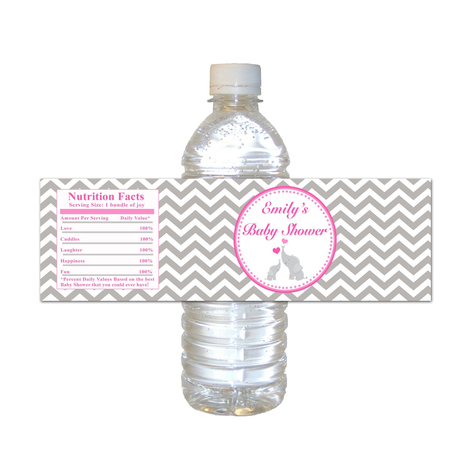Pink Elephant Baby Girl Shower Bottle Label