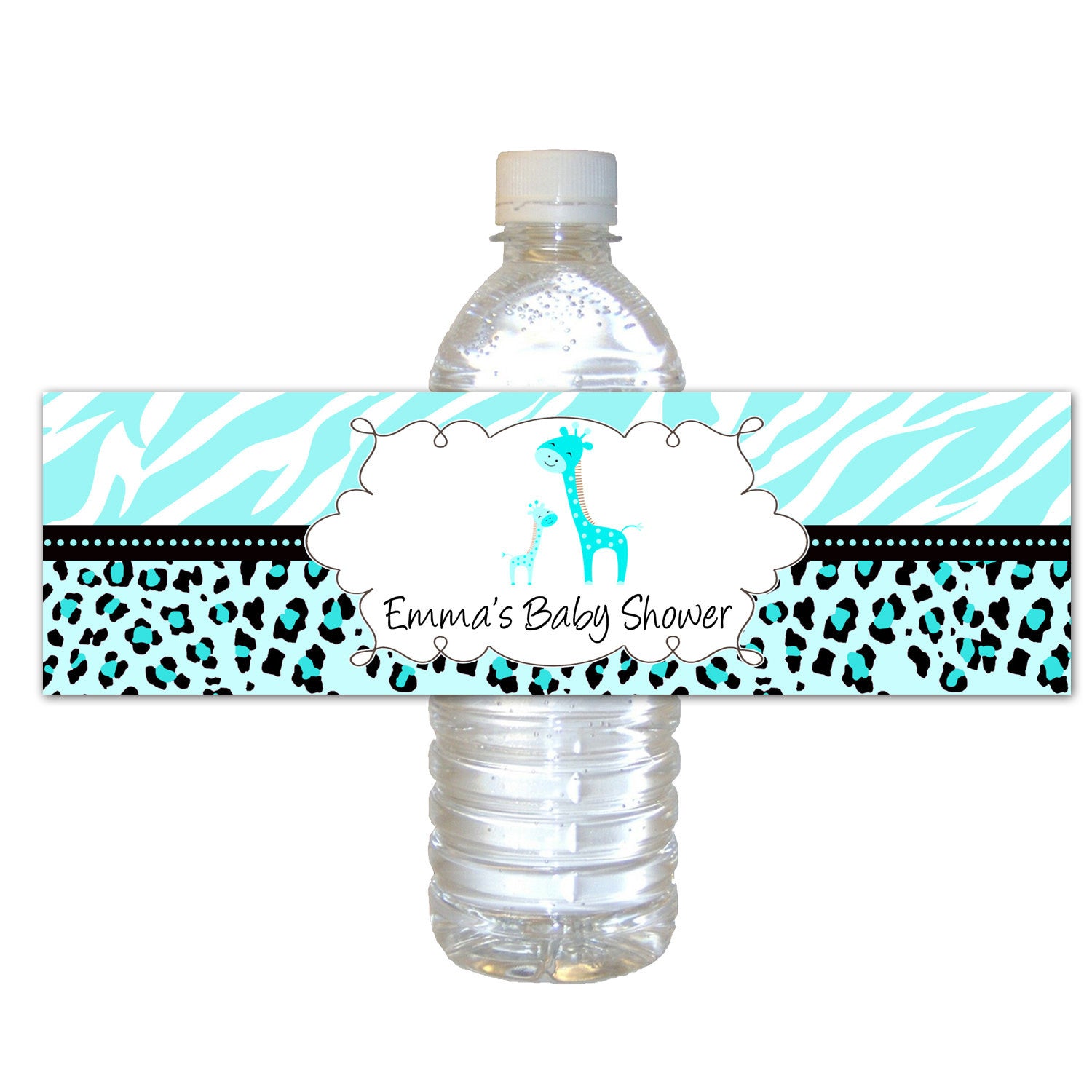 Turquoise Giraffe Baby Shower Bottle Label