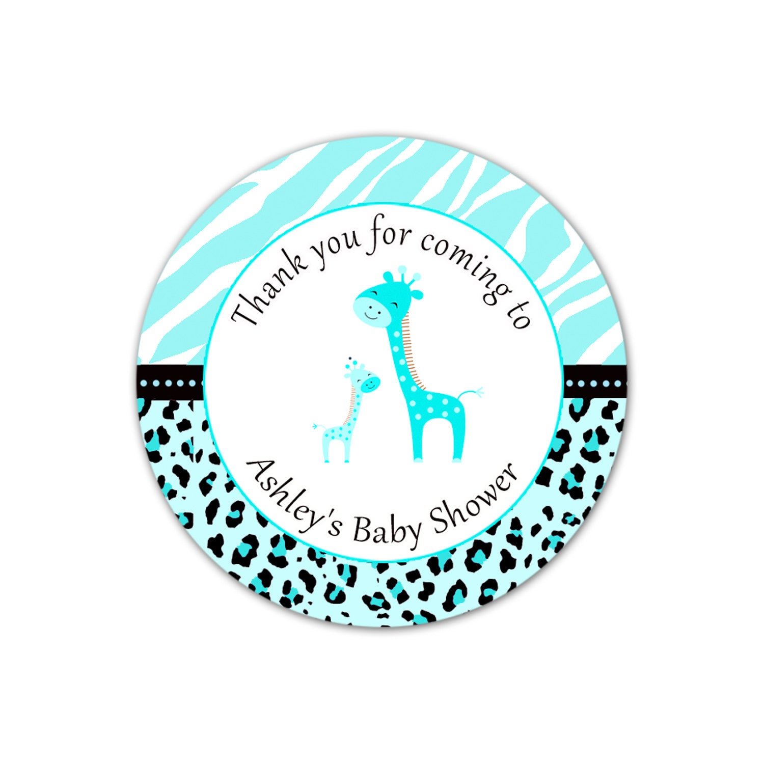 Turquoise Giraffe Baby Shower Thank You Tag Label Sticker