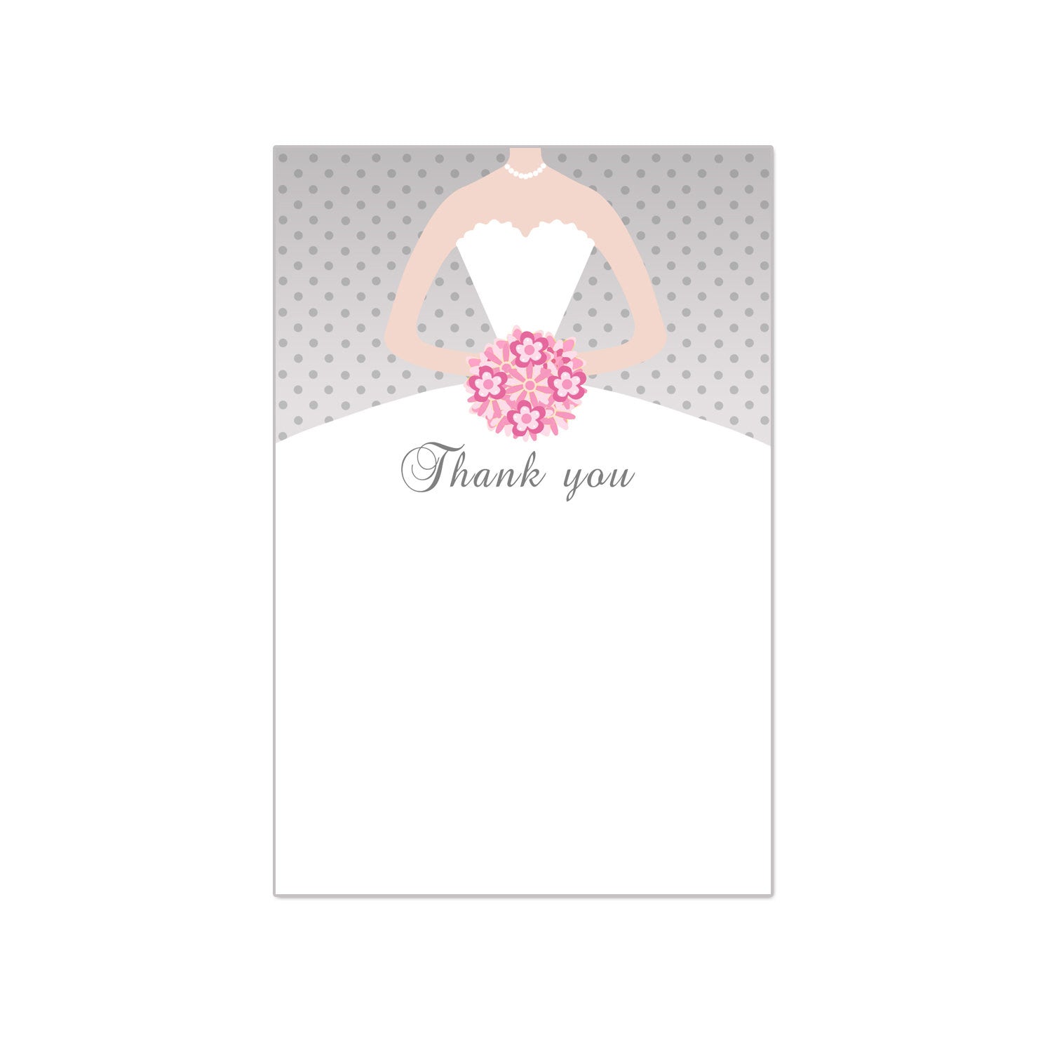 Dress bridal shower thank you card gray pink printable