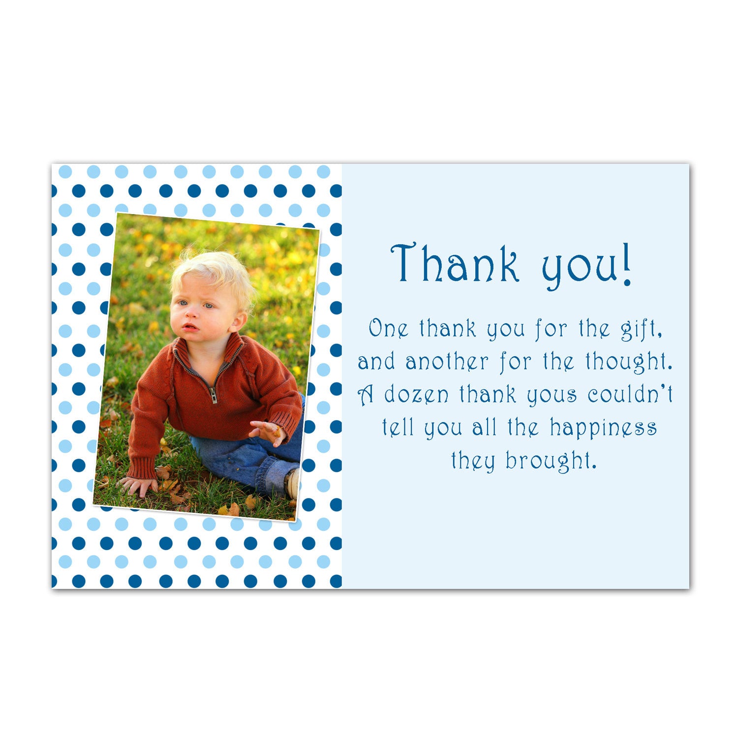 Blue Polka Dots Thank You Note Photo Card Boy Birthday