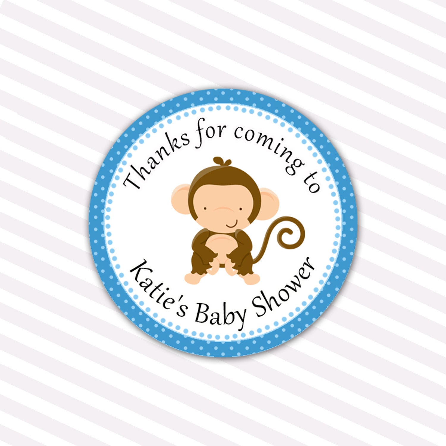 Monkey Thank You Tag Label Favor Sticker Birthday Baby Shower Blue Boy