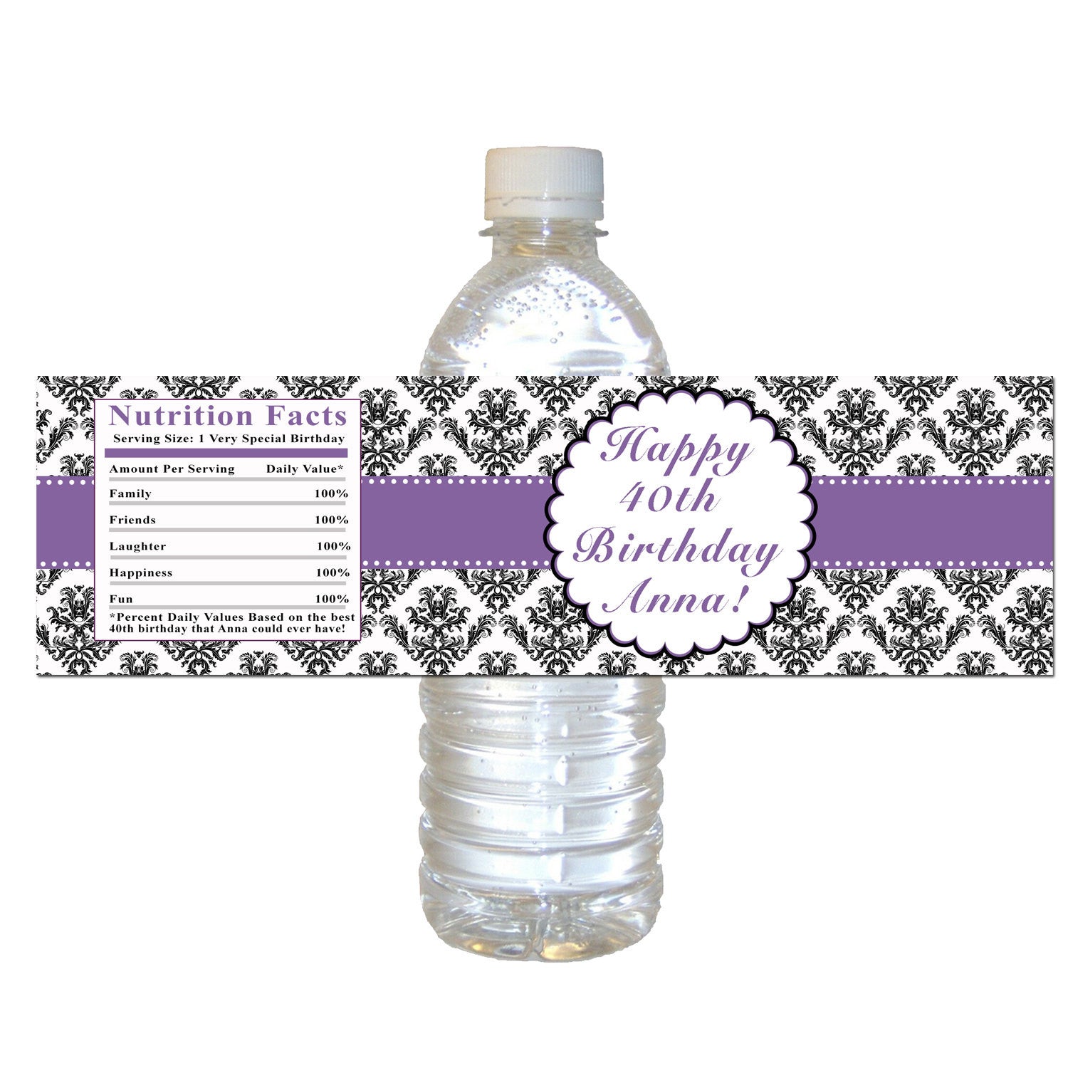 Purple Black Birthday Bottle Labels Bridal Shower
