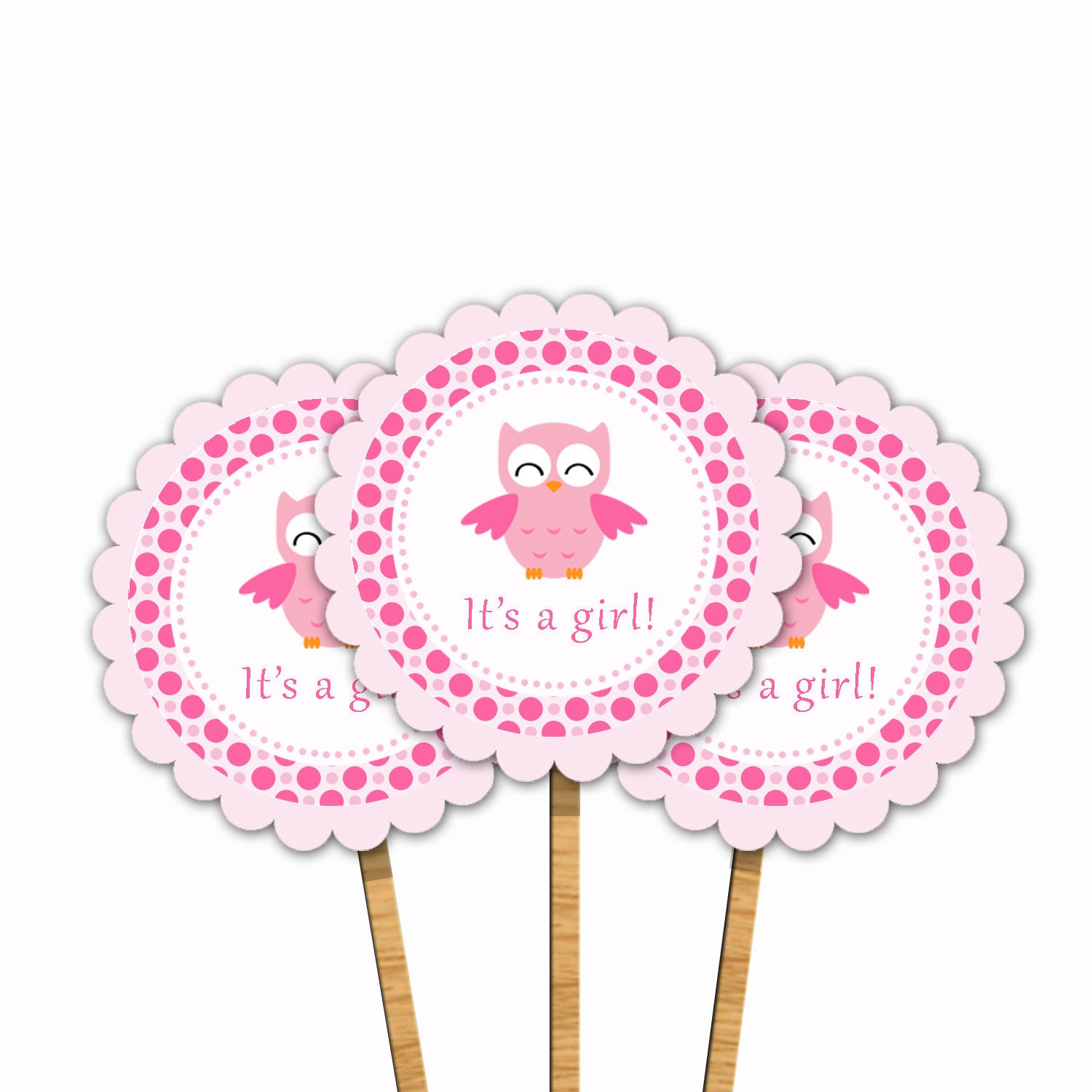 Pink Owl Baby Girl Shower Cupcake Topper Printable