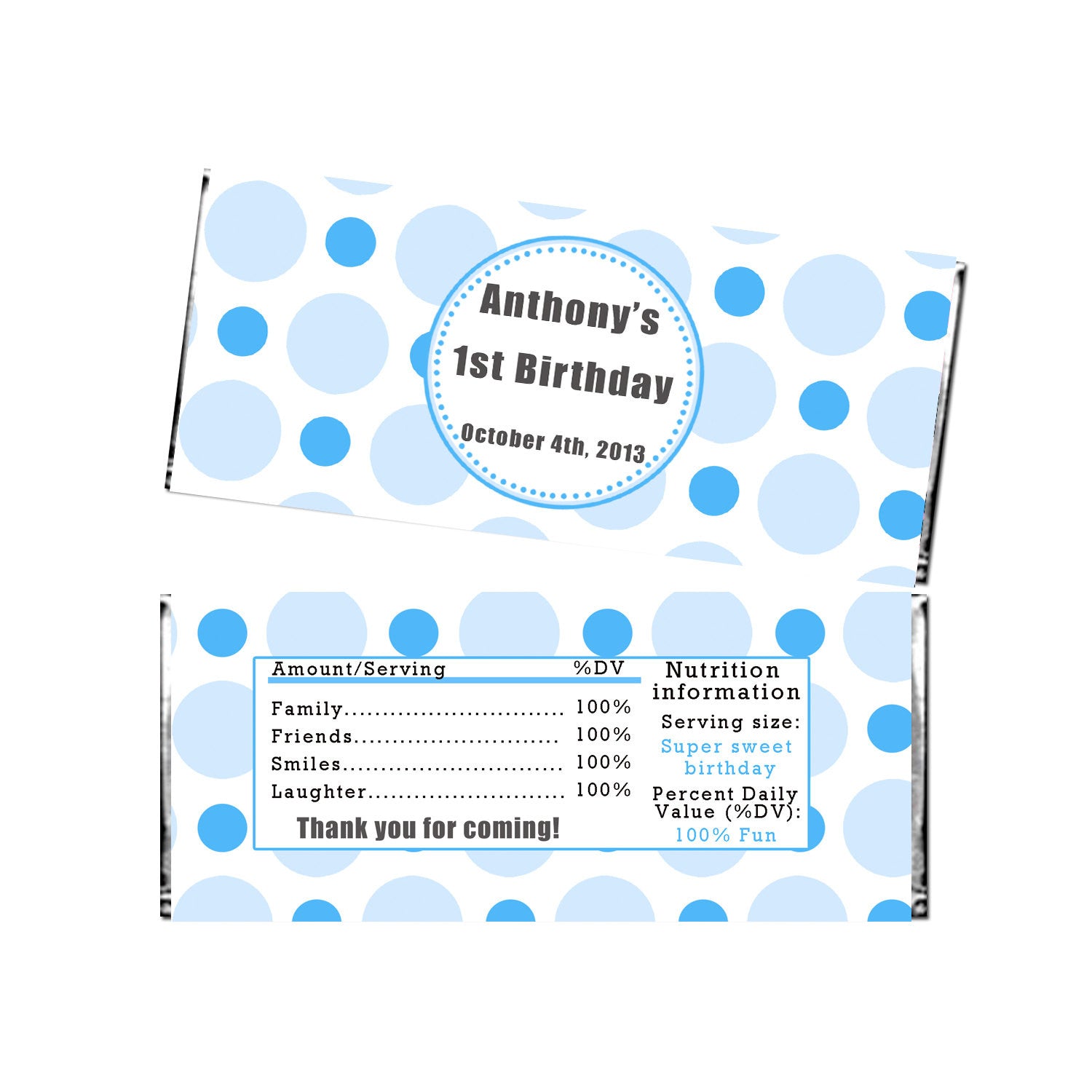Blue Polka Dots Blue Candy Wrapper Label Boy Birthday