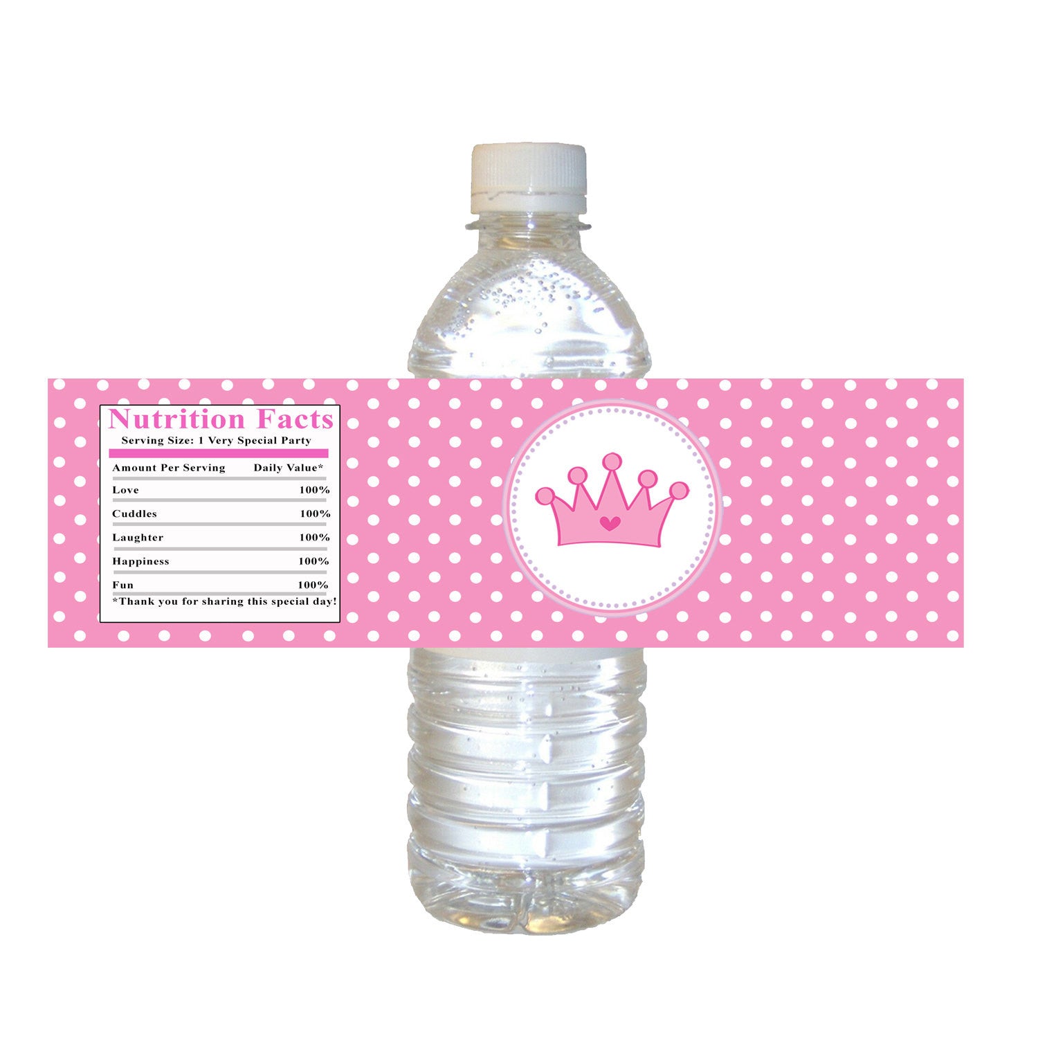 Princess bottle label pink white birthday baby shower printable