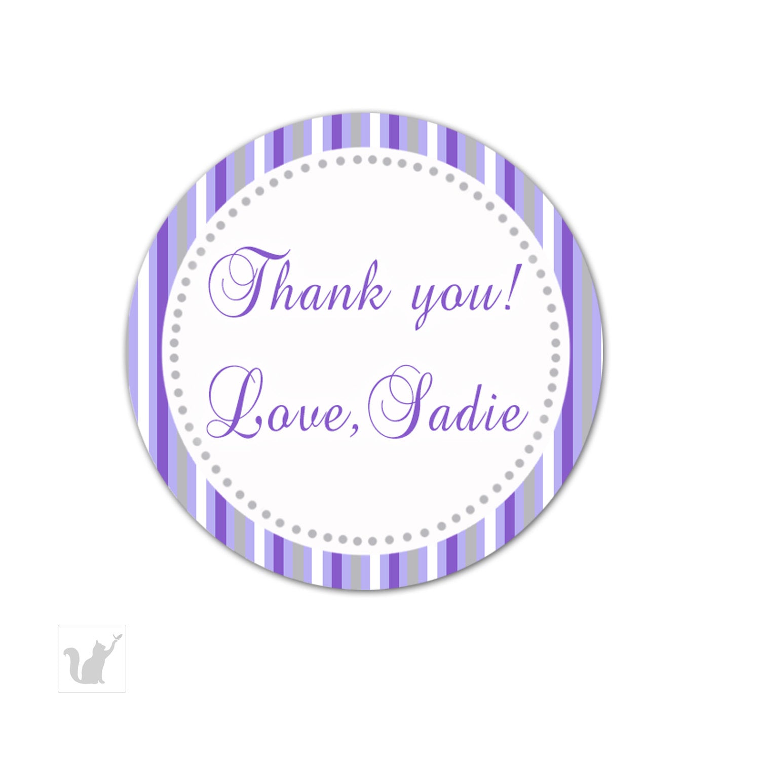 Grey Purple Stripes Thank You Tag Label Sticker Birthday Bridal Shower
