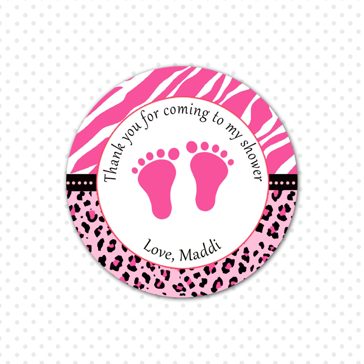 Hot Pink Zebra Baby Girl Shower Thank You Tag Label Sticker