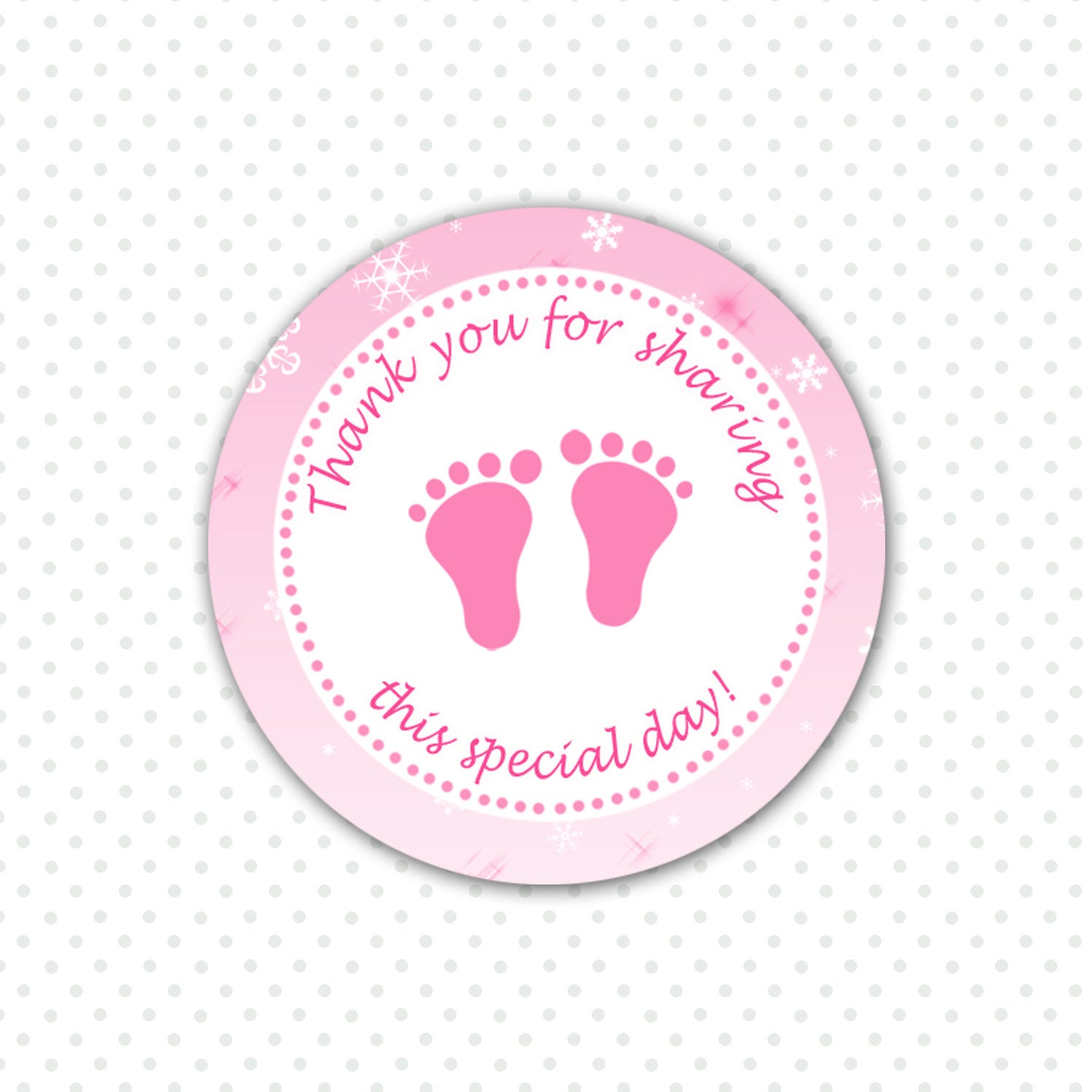 Pink Baby Feet Winter Baby Girl Shower Thank You Tag Labels - Favor Decorations Pink Winter 1st Birthday Party Snowflakes INSTANT DOWNLOAD
