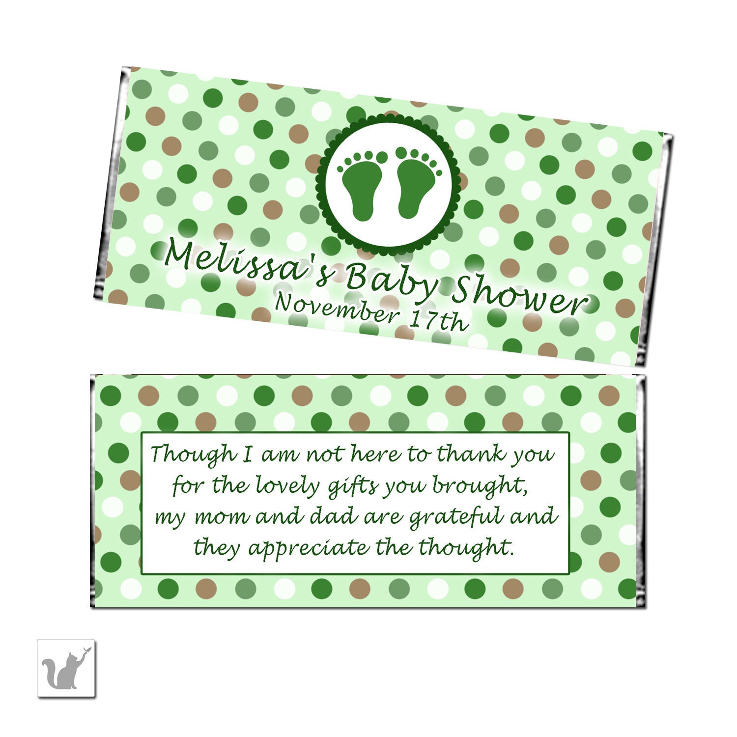 Green Brown Unisex Baby Shower Candy Label Wrapper