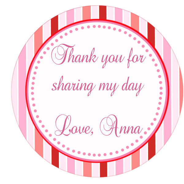 Pink Red Stripes Thank You Tag Label Sticker Baby Shower Birthday