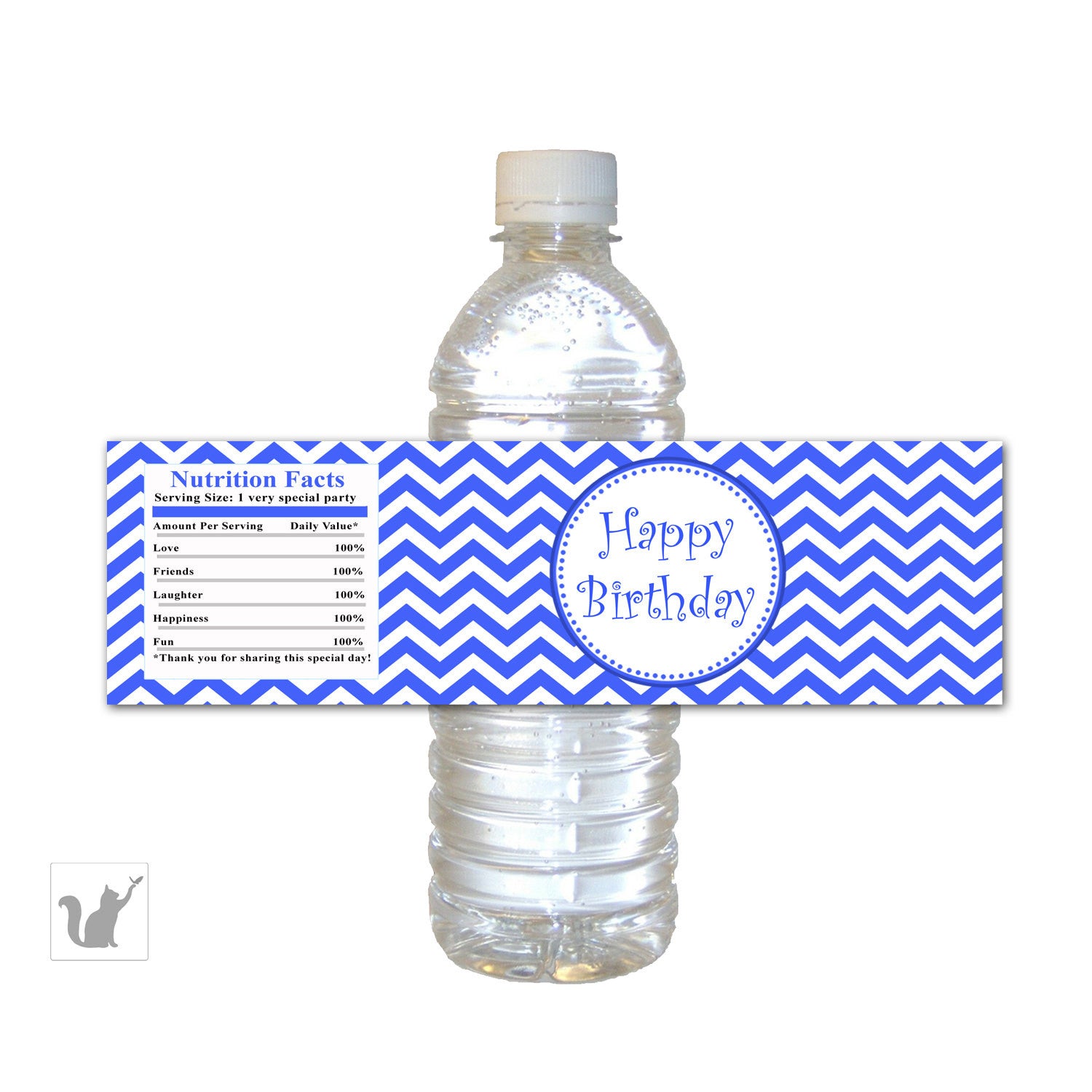Blue Chevron Happy Birthday Water Bottle Labels Wrappers – Pink the Cat