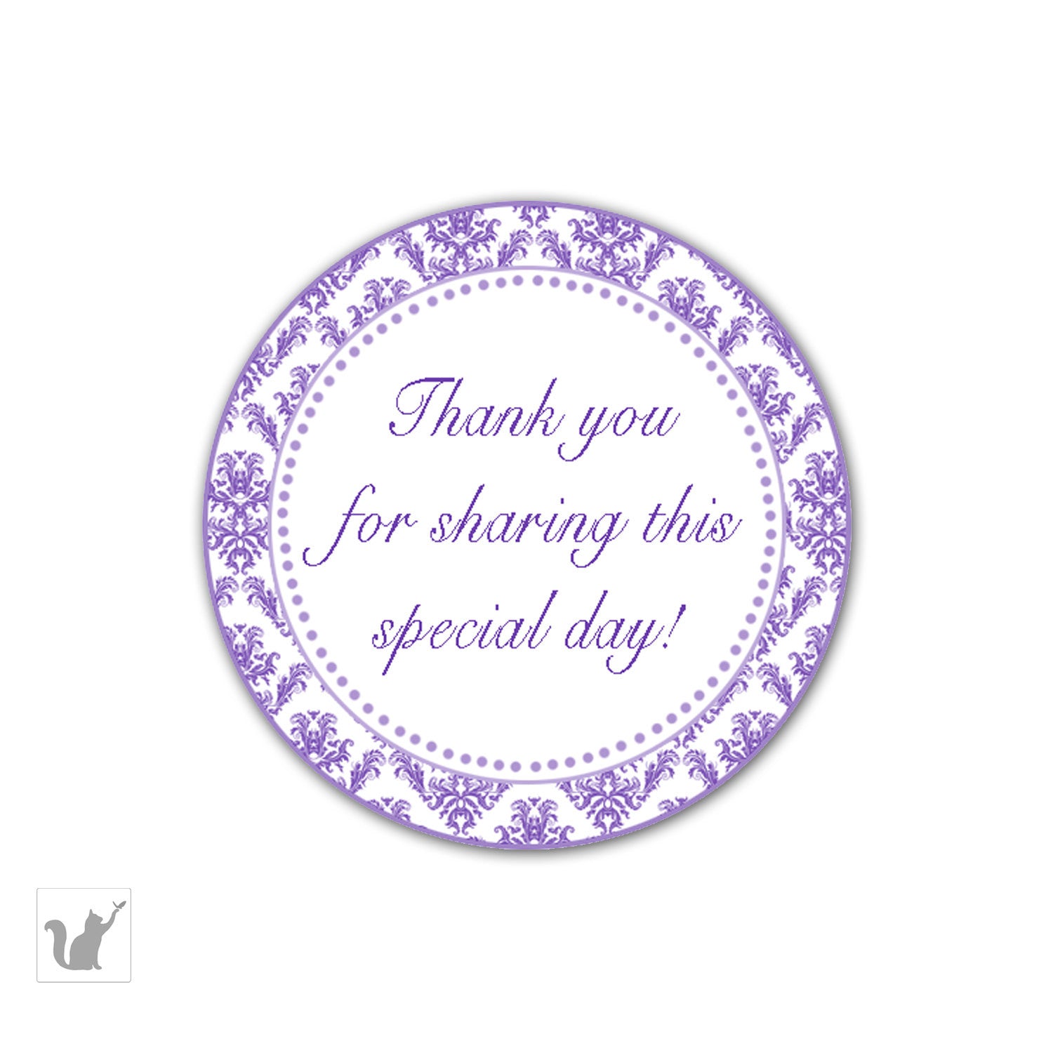 Purple Damask Adult Birthday Party Sticker Tag Label Bridal Baby Shower