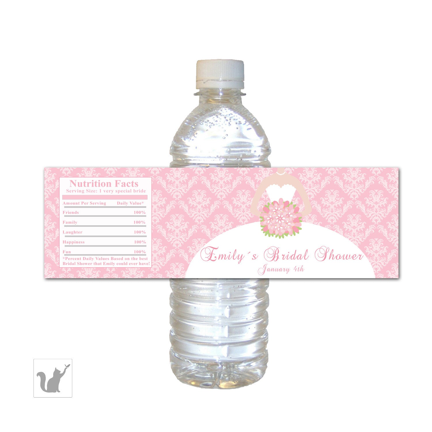 Dress Bridal Shower Bottle Label Pink White