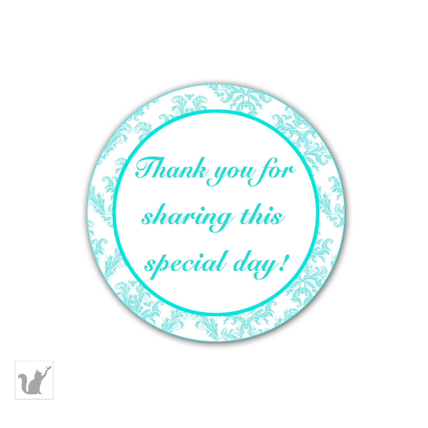 Teal Thank You Label Favor Tag Bridal Baby Shower
