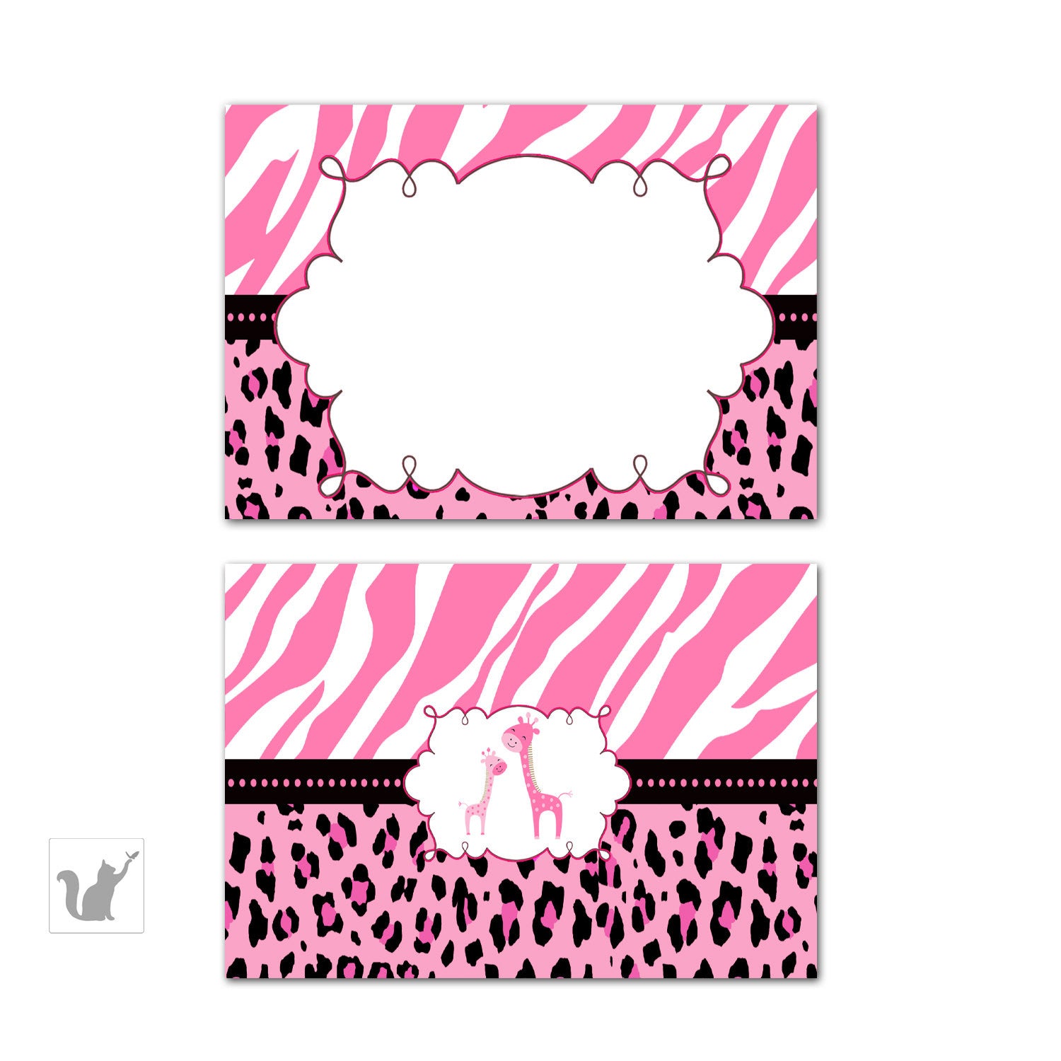 Giraffe Buffet Food Label Place Seating Name Card Birthday Pink Baby Shower
