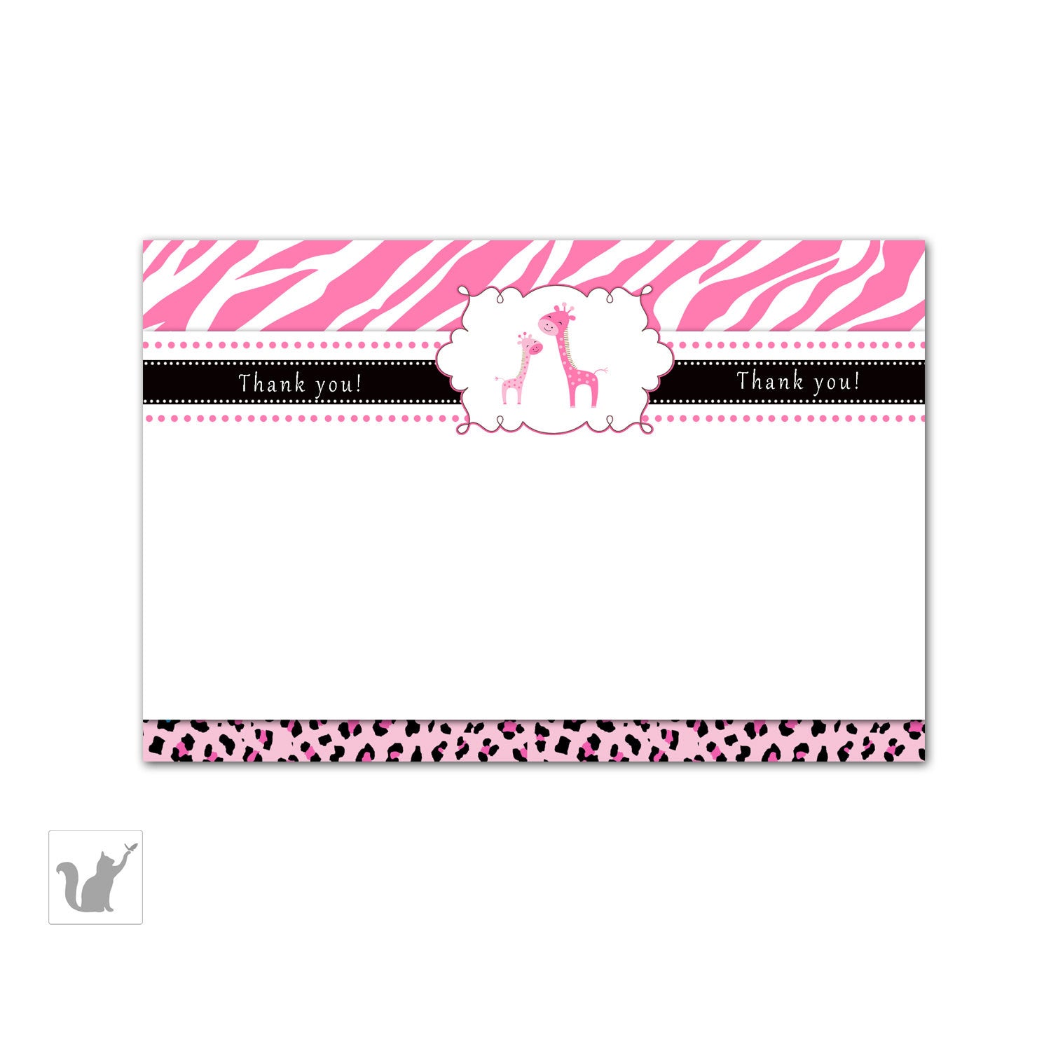 Pink giraffes thank you card girl baby shower printable