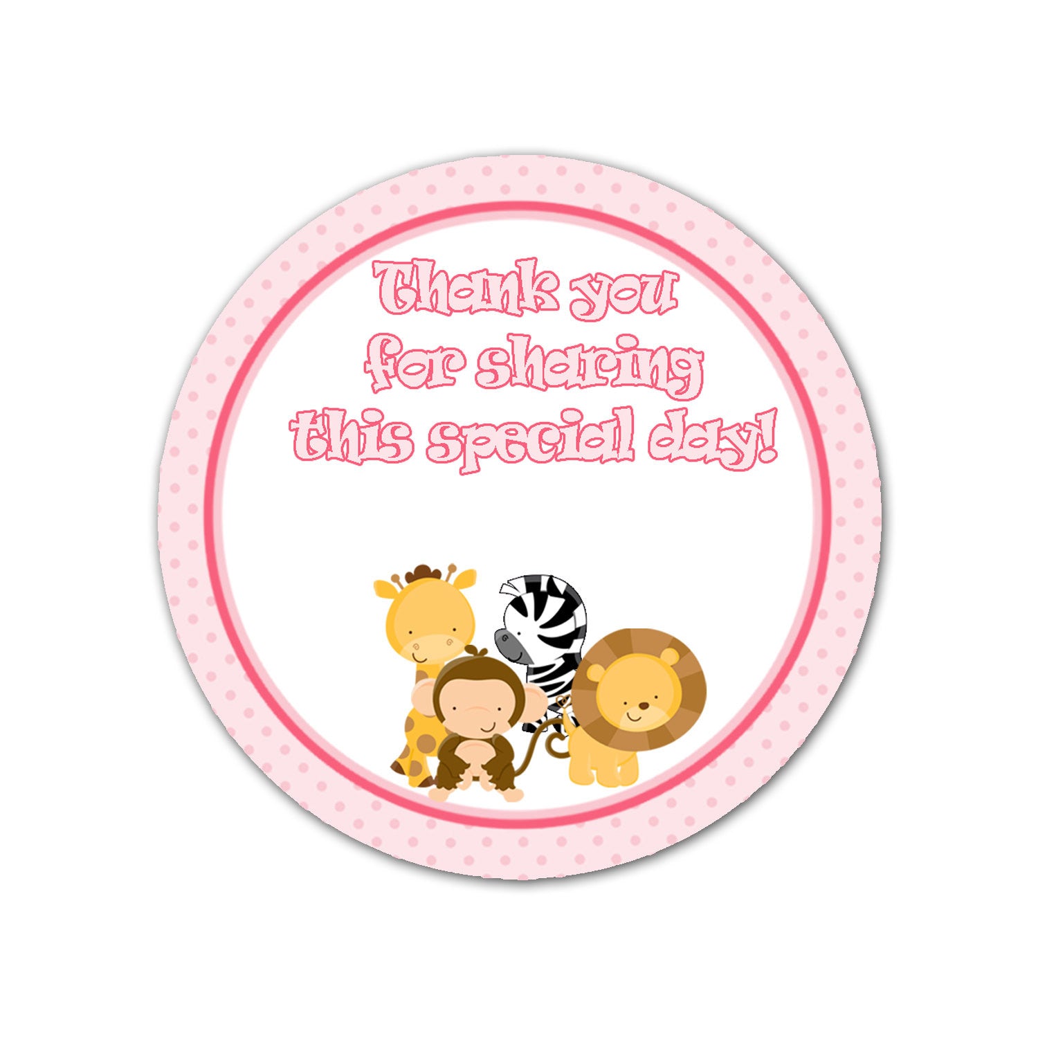 Pink Jungle Thank You Label Favor Tag Sticker Birthday Baby Girl Shower