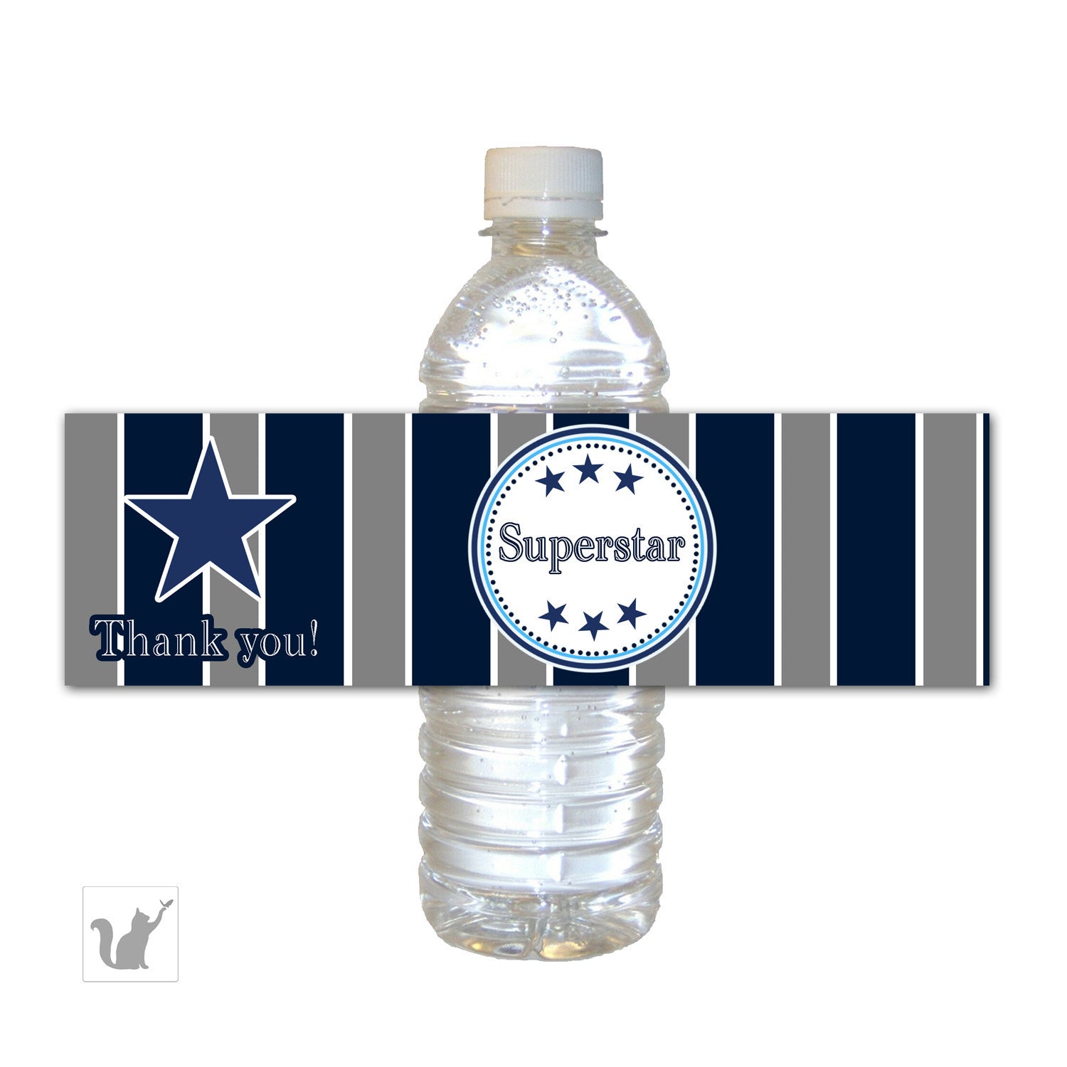 Blue Grey Super Sports Star Baby Shower Bottle Label