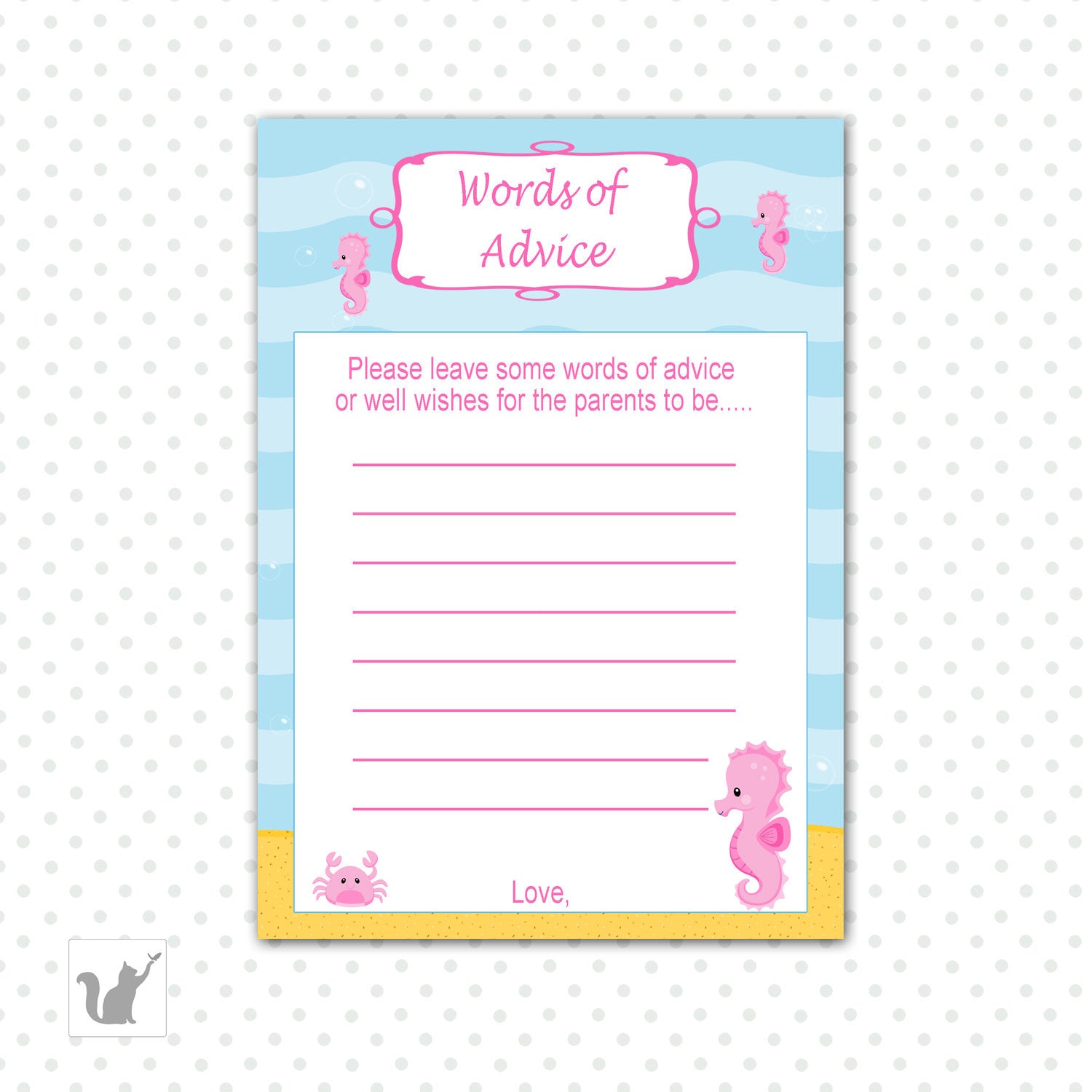 Under The Sea Baby Girl Shower Advice Card