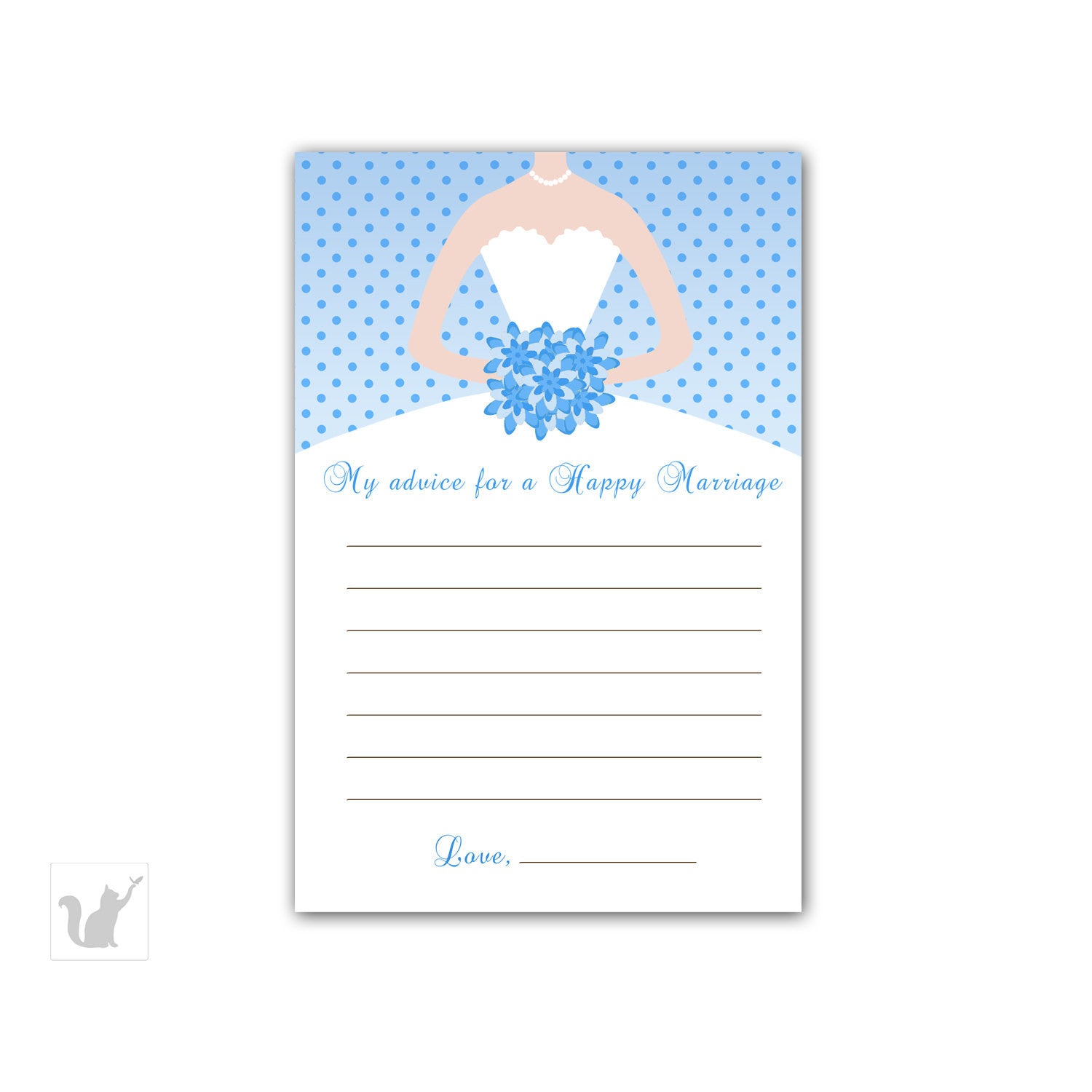 Bridal Shower Advice Card Blue Polka Dots